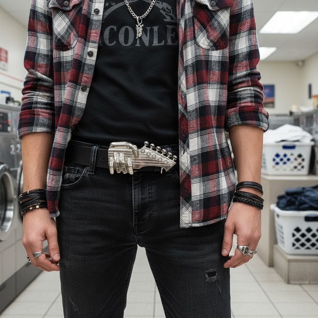 Men Silver Metal Buckle Emo Fashion Play Music Band Guitar Skulls Rock n Roll
