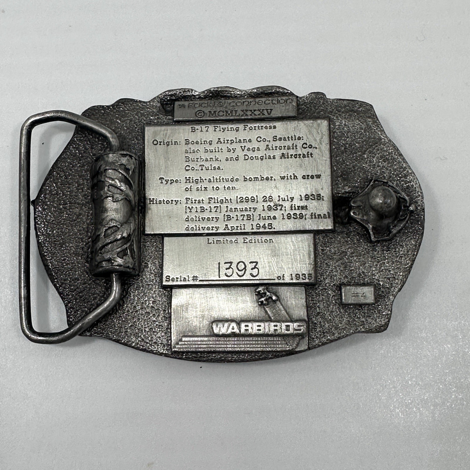 Vintage 1985 B-17 Flying Fortress 50th Ann Belt Buckle Limited Edition #1393
