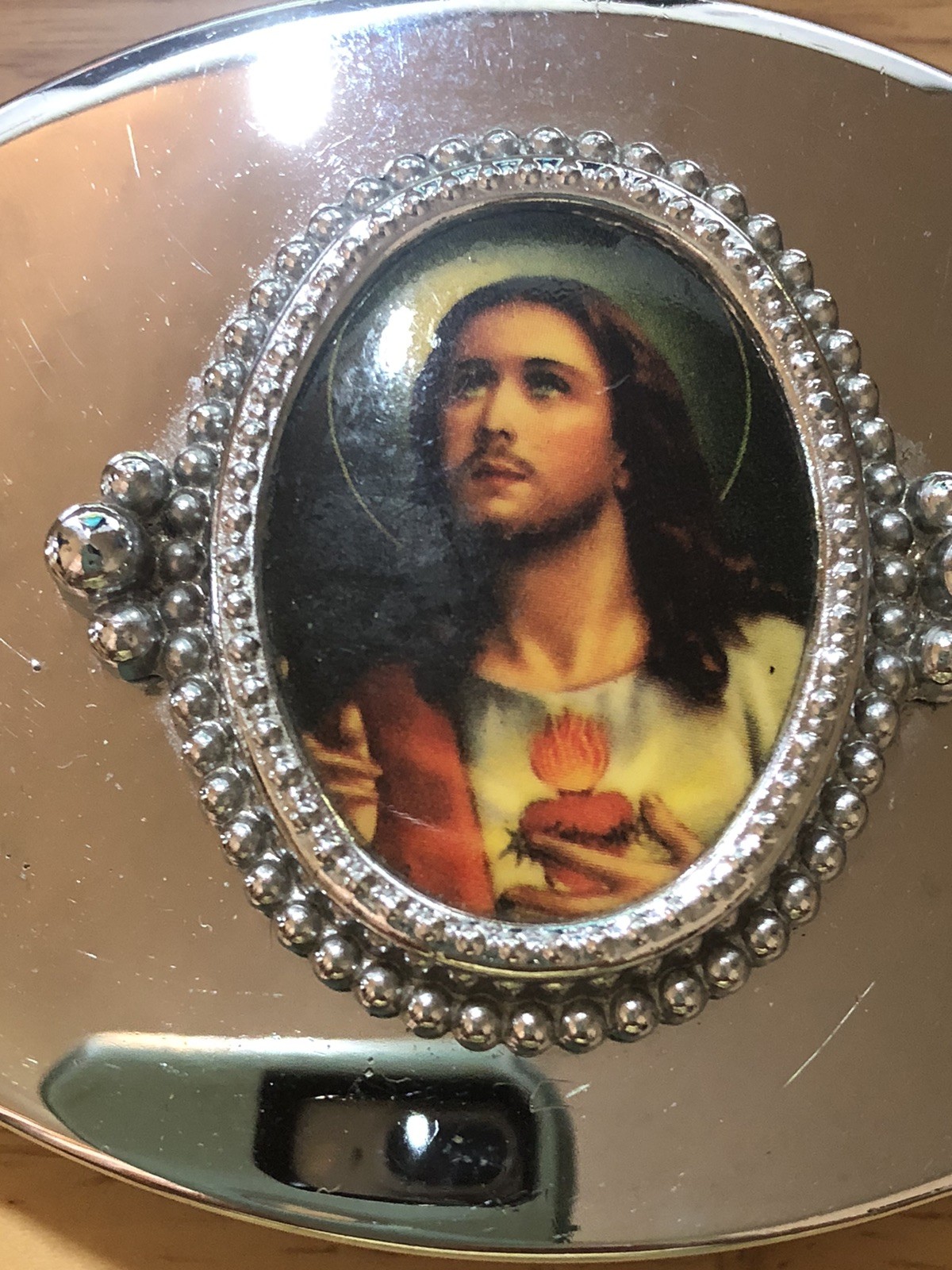 SILVER TONE MADE IS USA JESUS BELT BUCKLE 4&Prime; X 2.75&Prime;