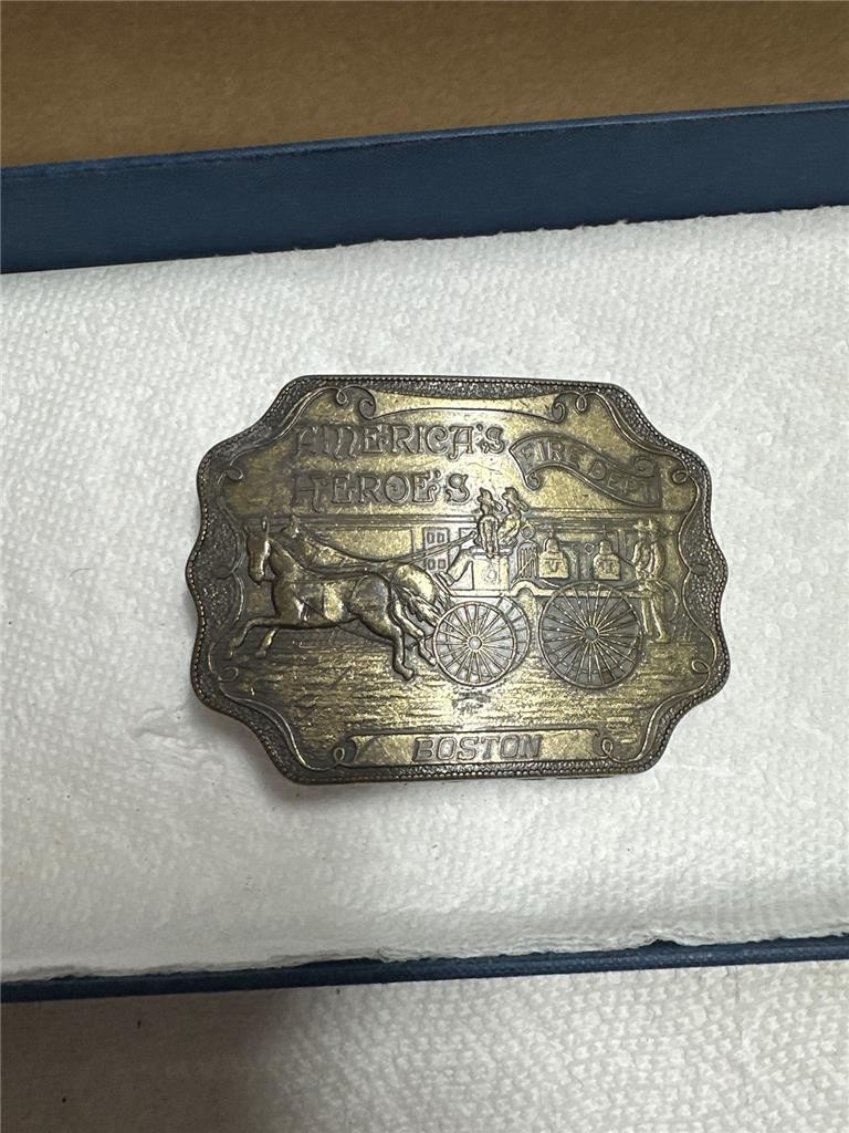 Vintage Brass America&rsquo;s Heroes Fire Department Boston Belt Buckle