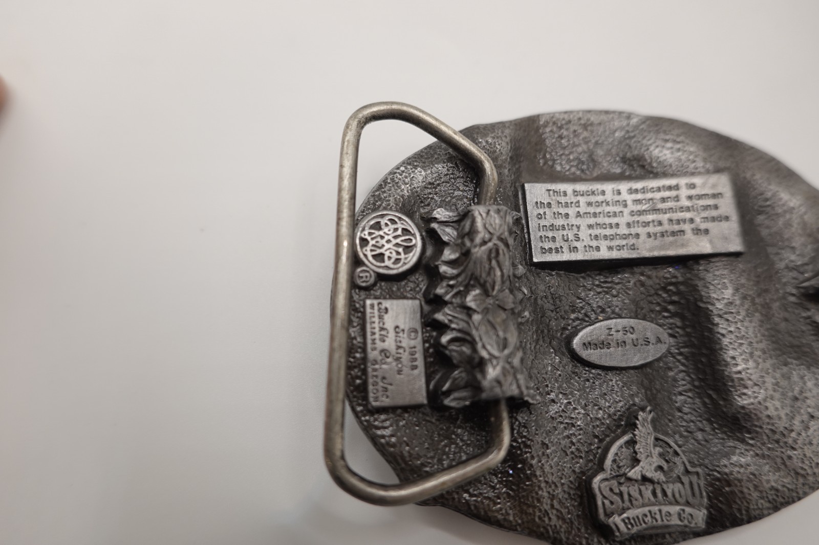 Vintage 1988 Siskiyou Telephone Lineman Heavy Duty Metal Belt Buckle USA