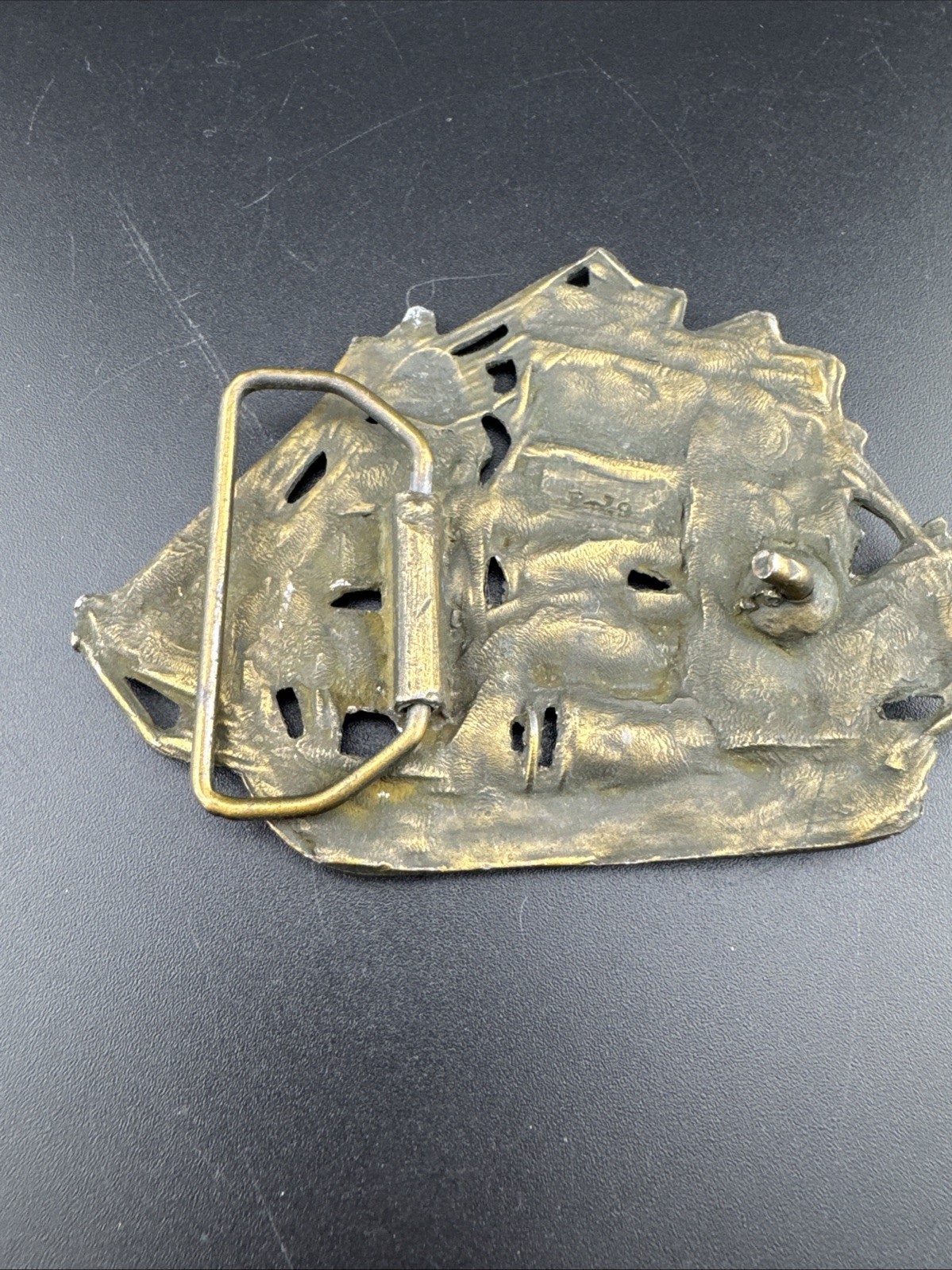 Vintage Brass Bronze Tone Metal Galleon Ship Clipper Nautical Belt Buckle Large