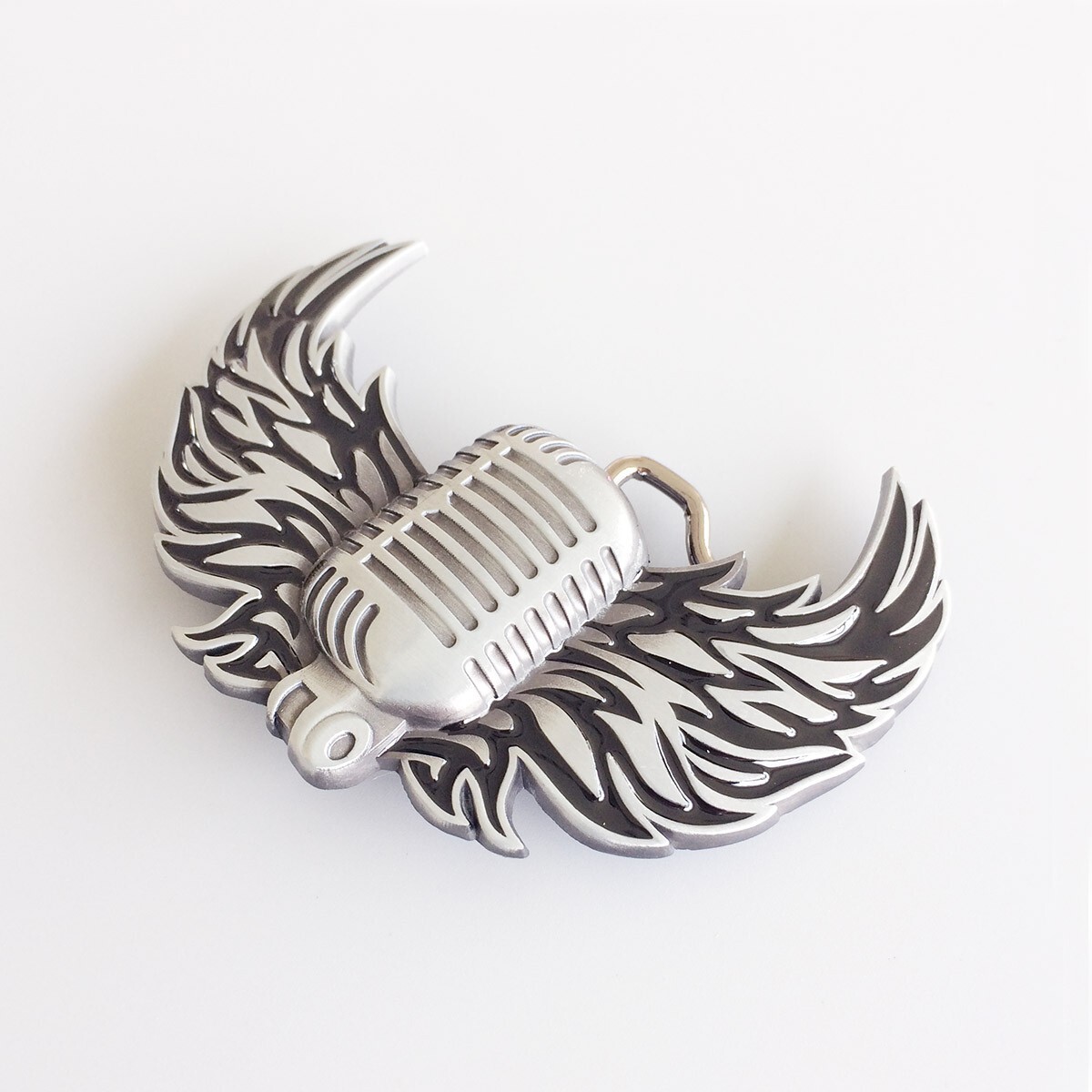Vintage Style Enamel Microphone Flying Wings Rock Music Belt Buckle
