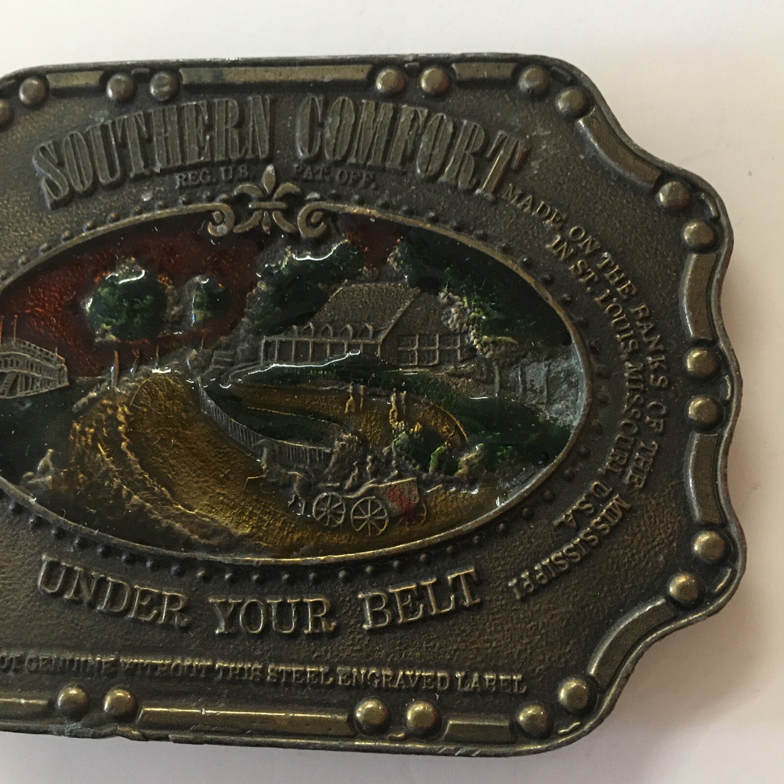Vintage Enamel Color Southern Comfort Bronze Style Pants Belt Buckle Rare Cowboy