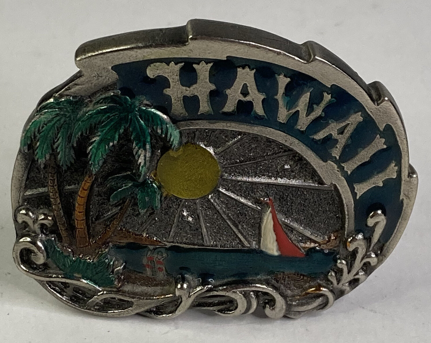 Vintage 1981 Great American Belt Co. “Hawaii #149” 3D Multi-Color Belt Buckle