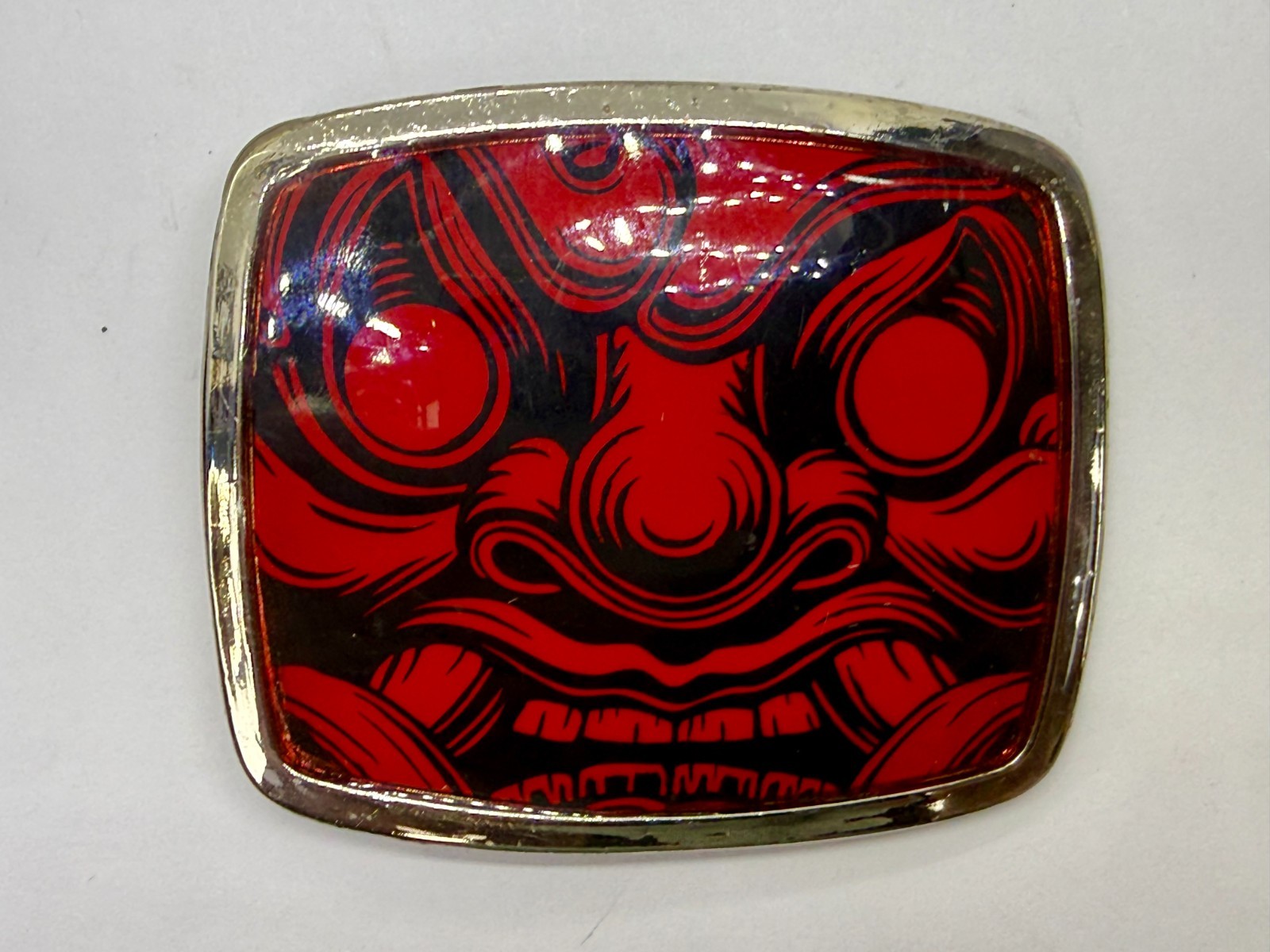Samurai Video Game Cyberpunk Oni Mask Red Black Enamel Belt Buckle