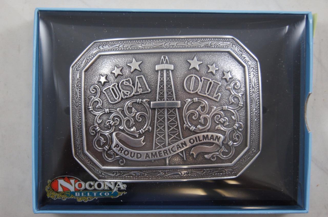 NOCONA « PROUD AMERICAN OILMAN » BELT BUCKLE USA OIL 37982