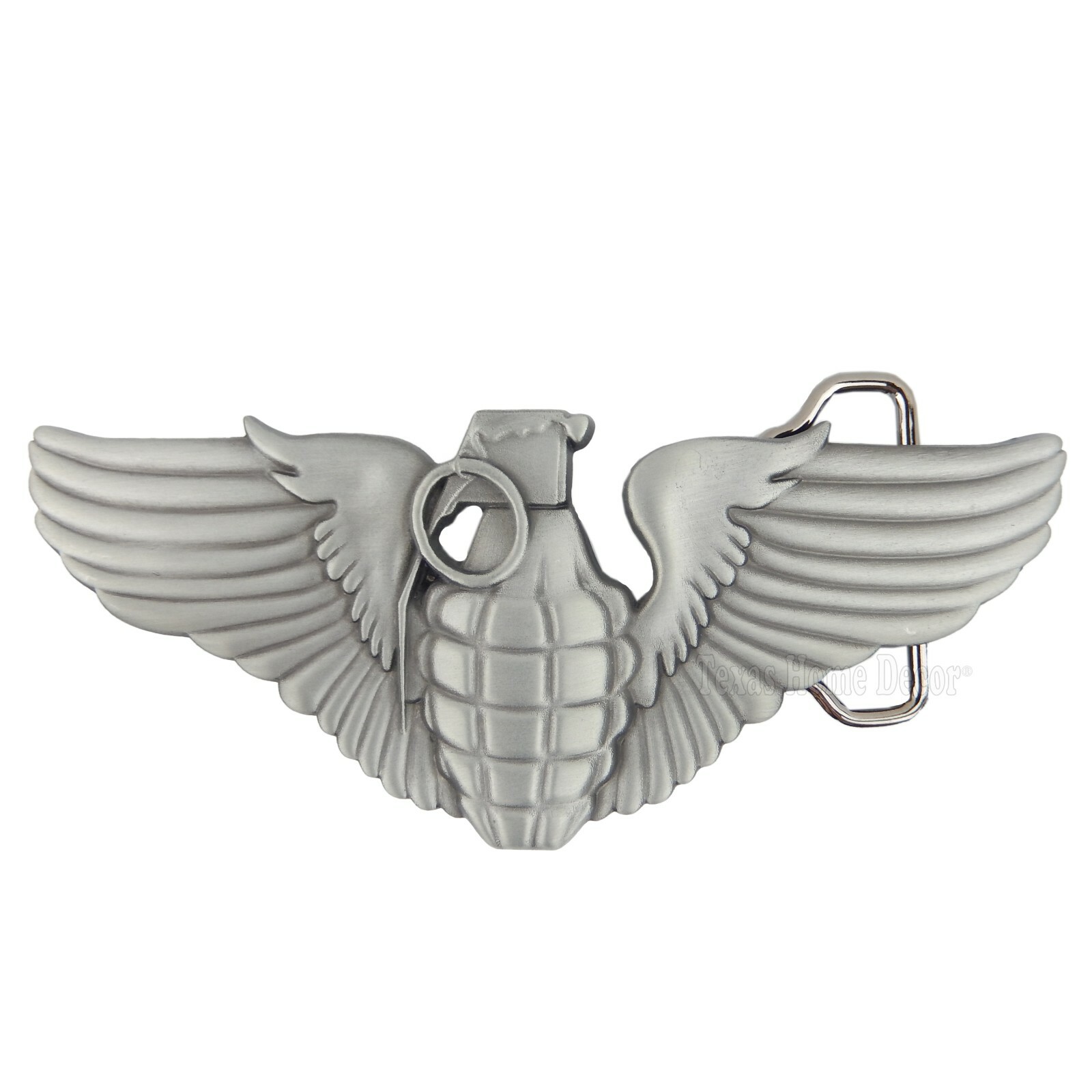 Grenade Angel Wings Belt Buckle Military Memorial Silver Tone Fits 1.5&Prime; Belt