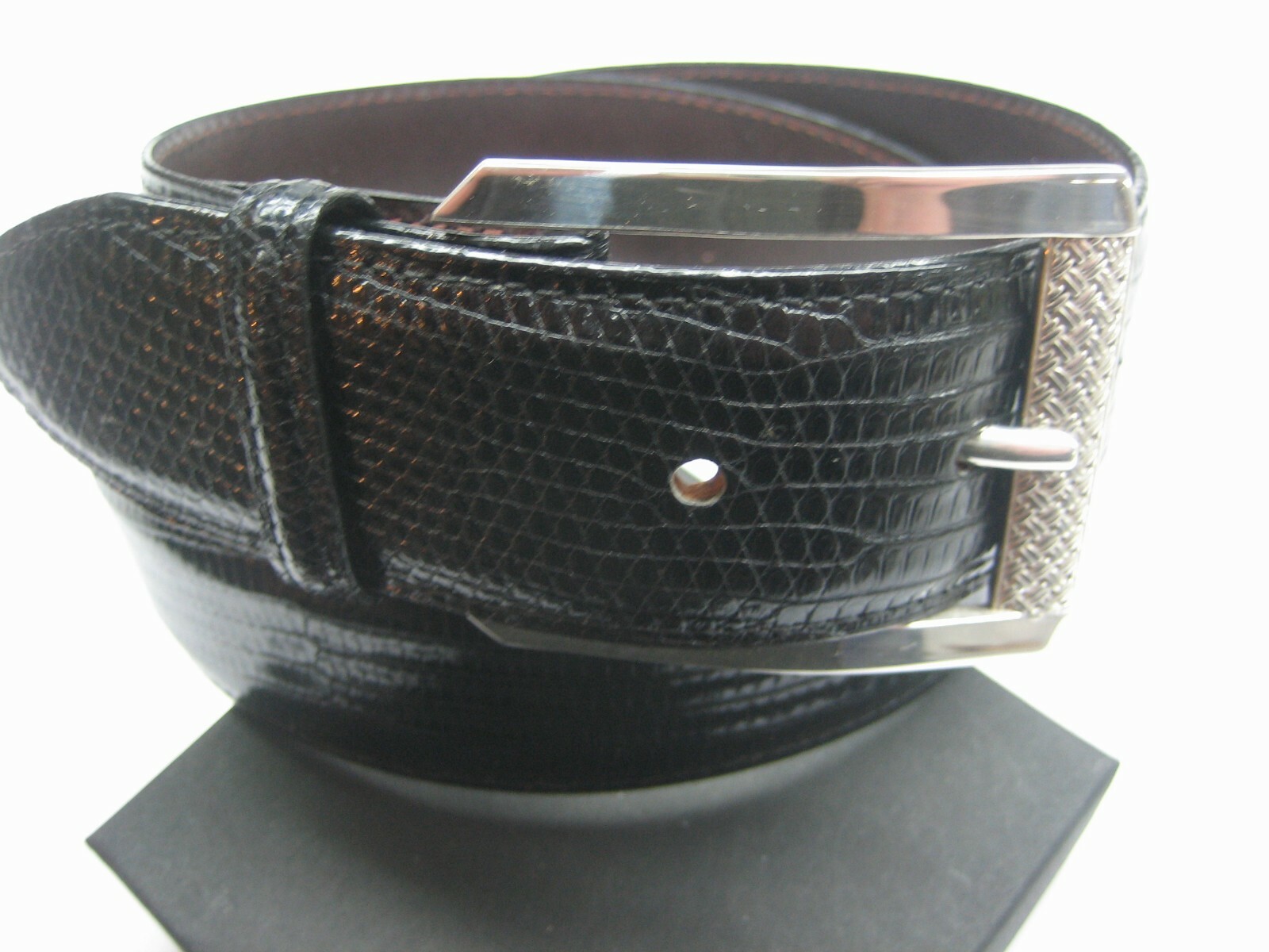 STERLING SILVER 925 BUCKLE WITH GENUINE LIZARD 1.5&Prime; BELT MADE IN U.S.A.