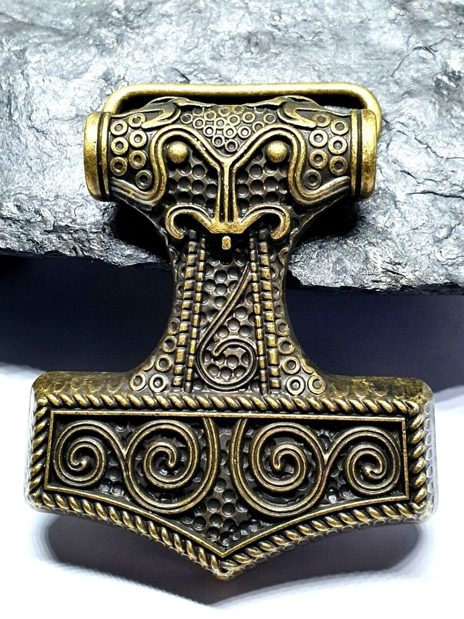 Belt Buckle Thor&rsquo;s Hammer Viking Celtic Raven Skane Metal Bronzed Buckle Only