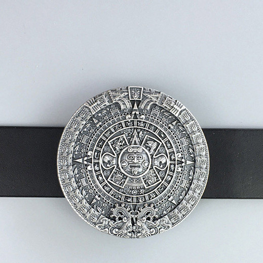 Western Zinc alloy Leather Belt Buckle Aztec Solar Calendar Stone Shape Pattern