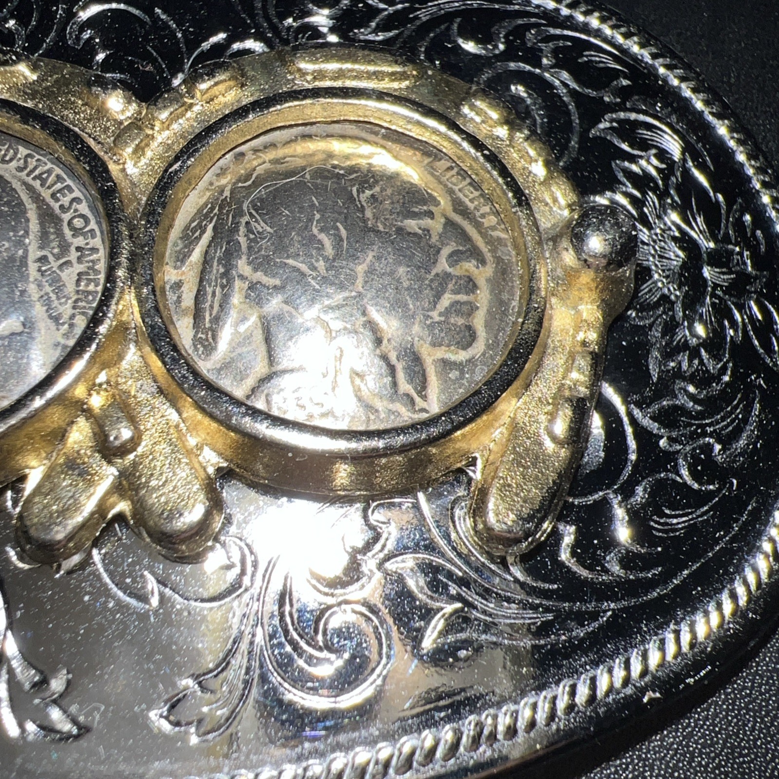 Buffalo Nickel Native American Head Belt Buckle Horse Shoes Silver, Gold Color