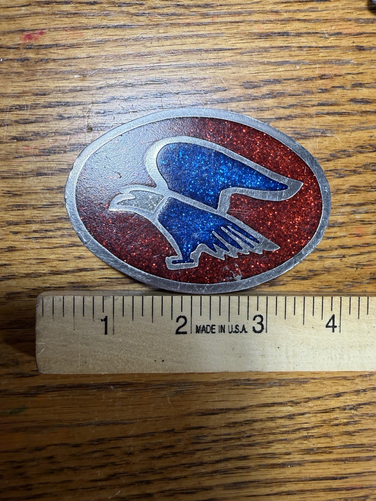 Men’s Eagle Theme Vintage Belt Buckle Red And Blue Silver