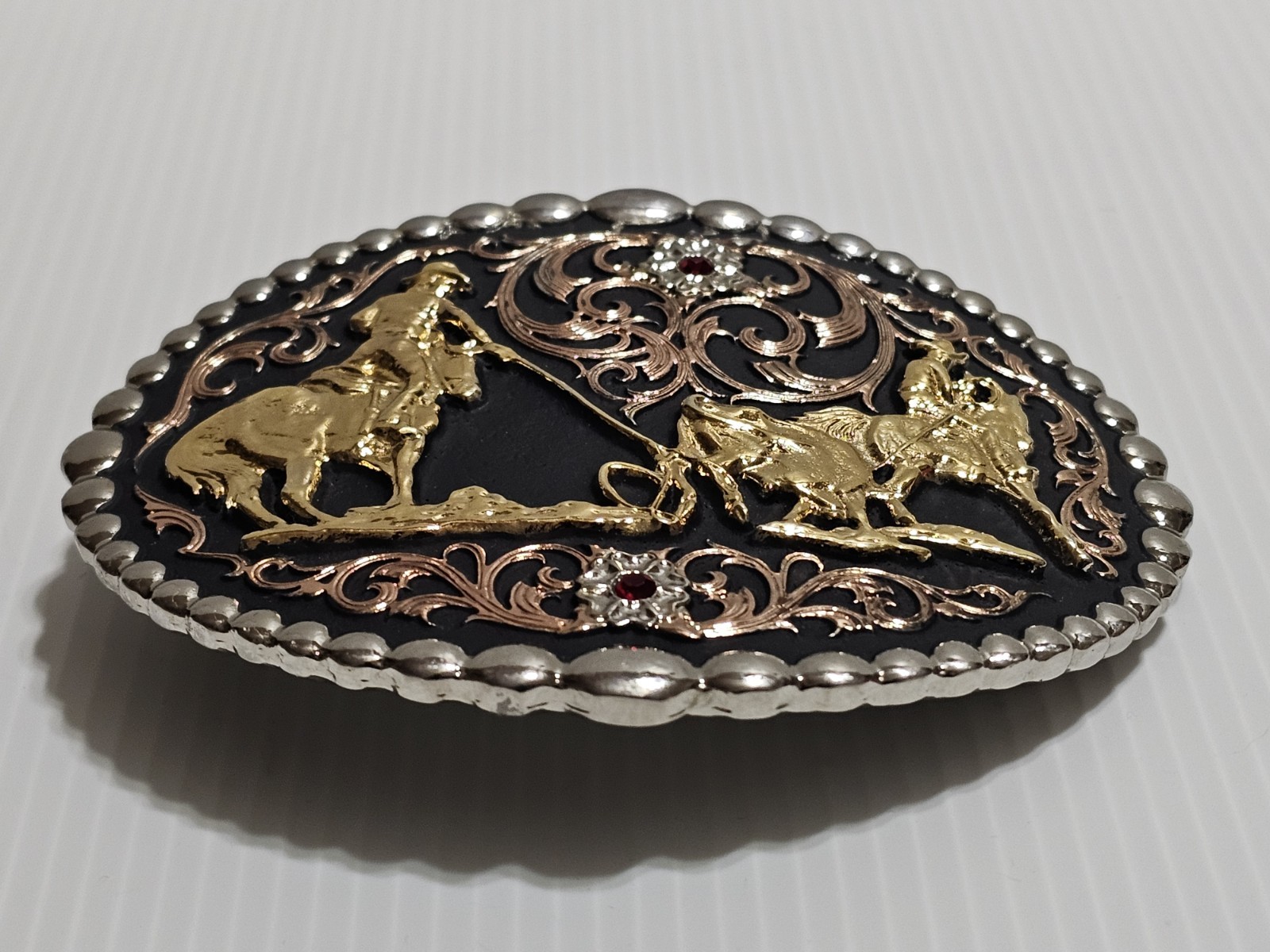 MONTANA SILVERSMITHS Tri Color Cowboy UP & Tri Color Horse & Ruby BUCKLES