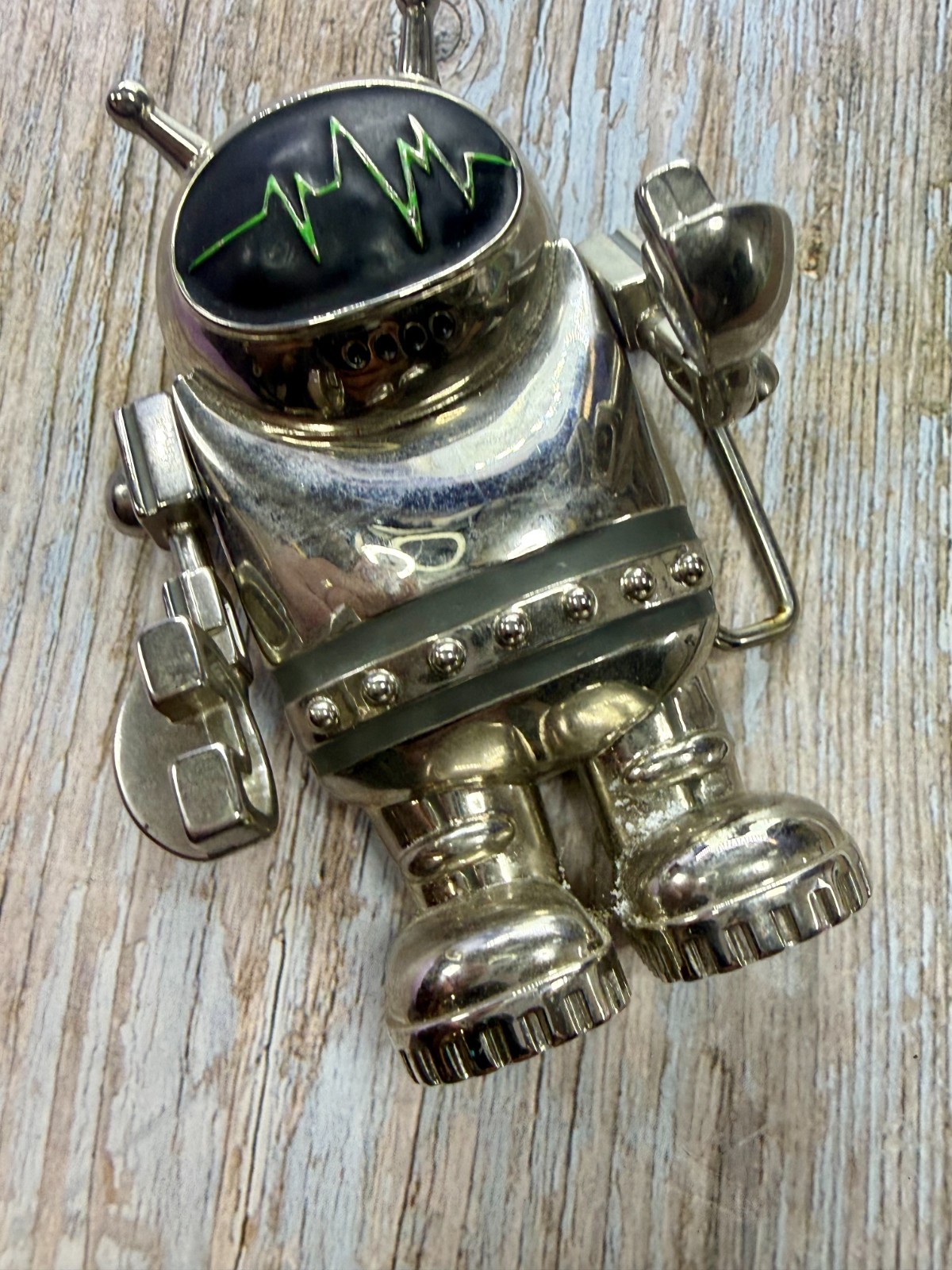 Outer Space Suit Alien Astronaut Chrome Figural Moving Arms Toy Like Belt Buckle