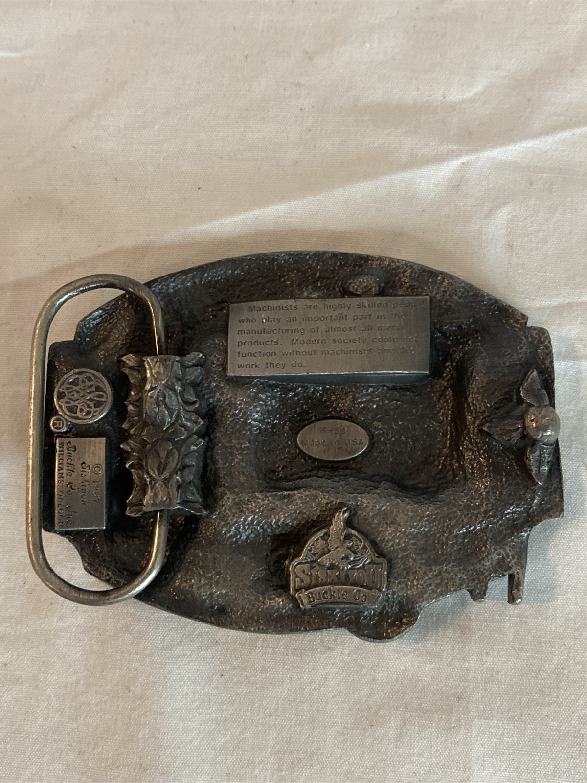 Vintage 1987 Siskiyou Buckle Co Machinist Belt Buckle R-50 Made In USA
