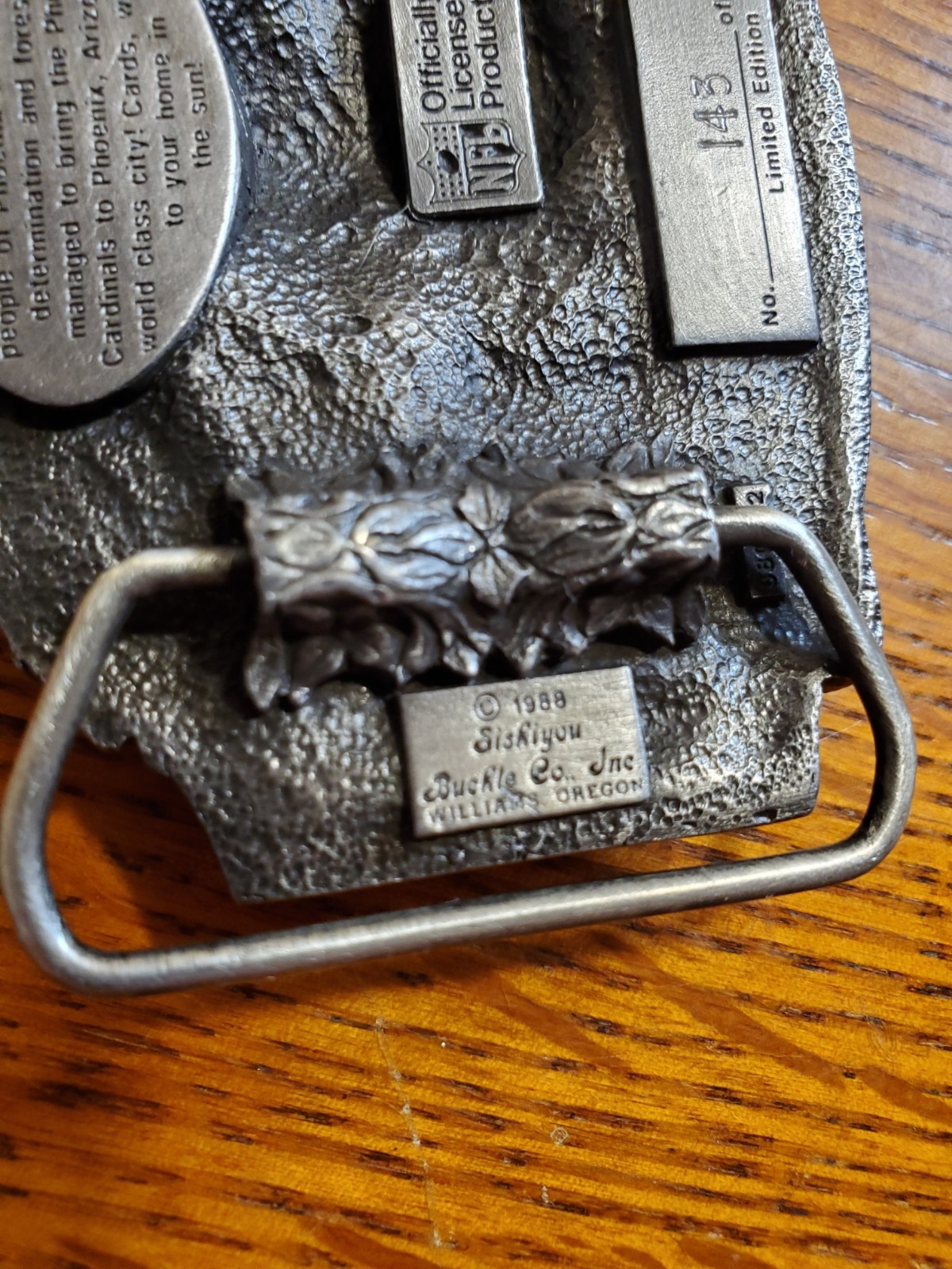 Phoenix Cardinals Vintage Belt Buckle 1980&rsquo;s NFL Football Team 1986 Season