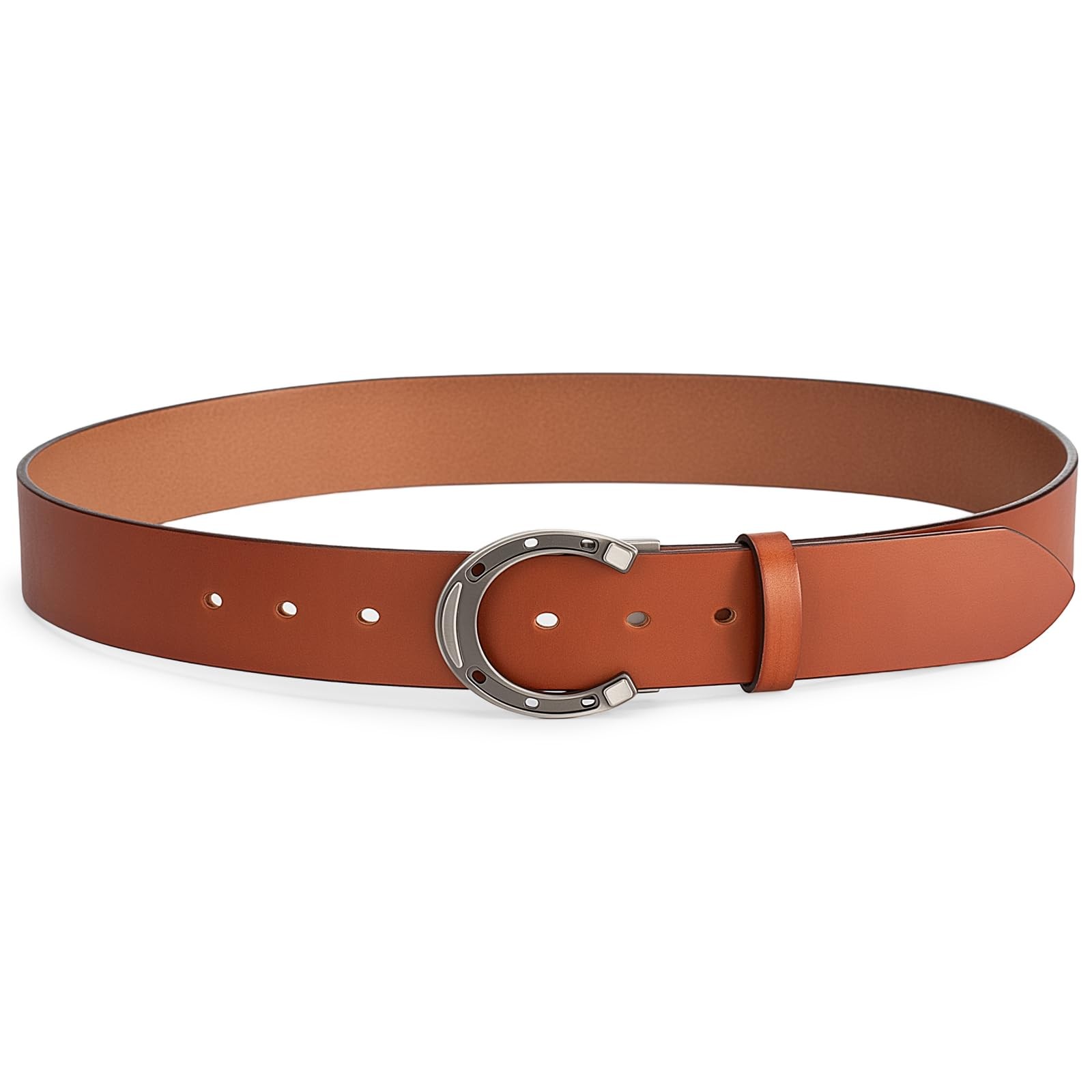 Leather Belt for Men & Women – 1.5 Inch Fit Waist 32-34, Brown-silverbuckle