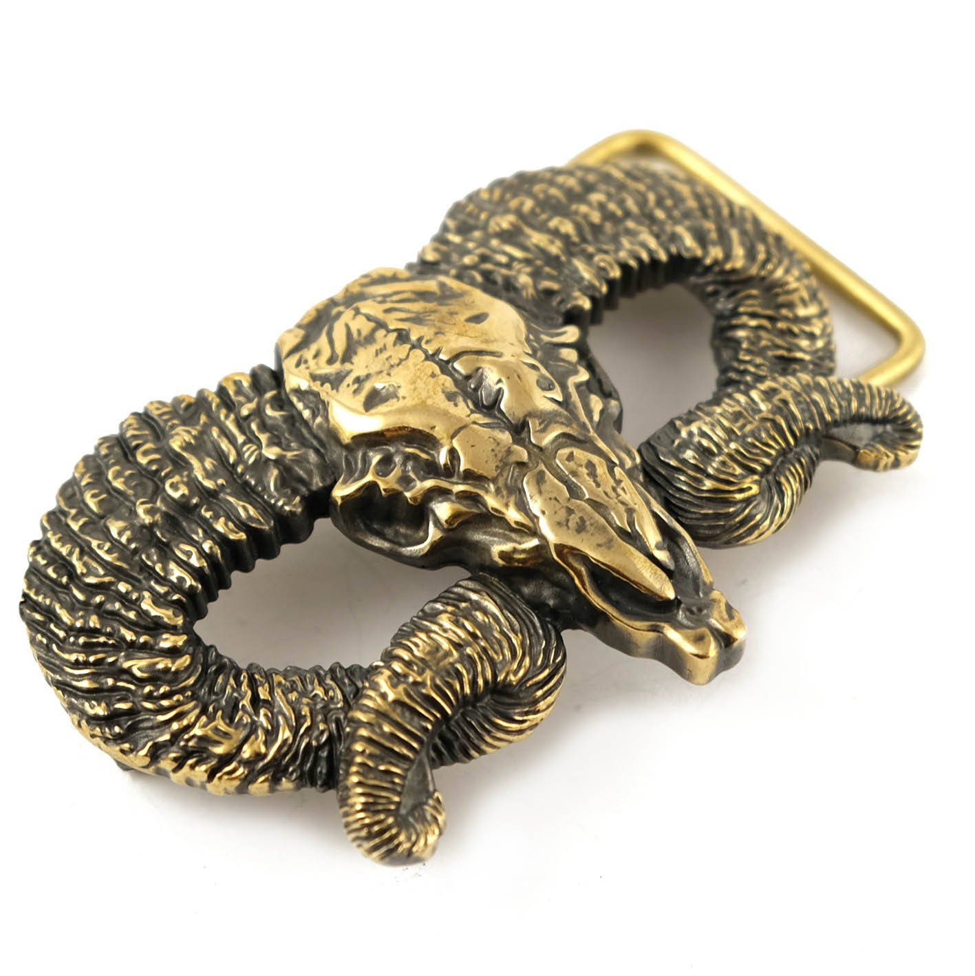 Ram Skull brass buckle, Bighorn wild west buckle, Mouflon tribal Trophy Skull