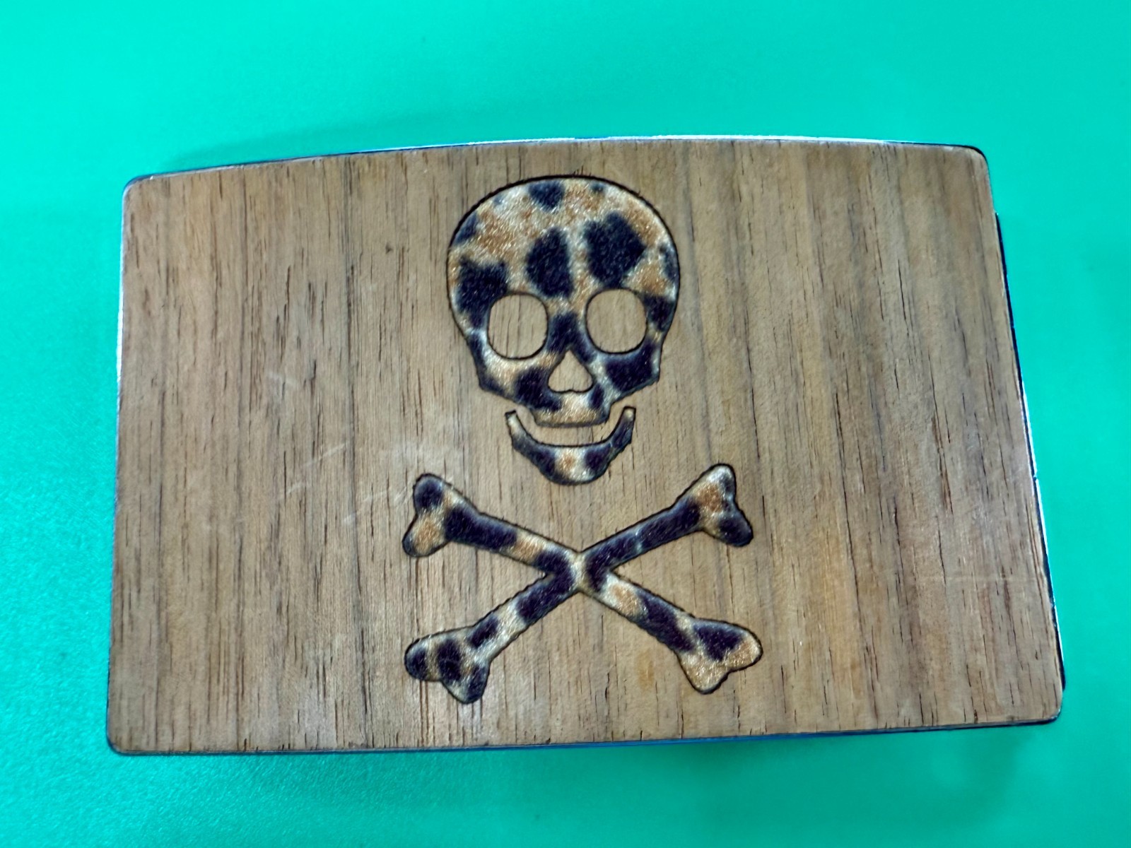 Skull & Crossed Bones Pirate Flag Poison Sign Biker Punk Vibe Wooden Belt Buckle