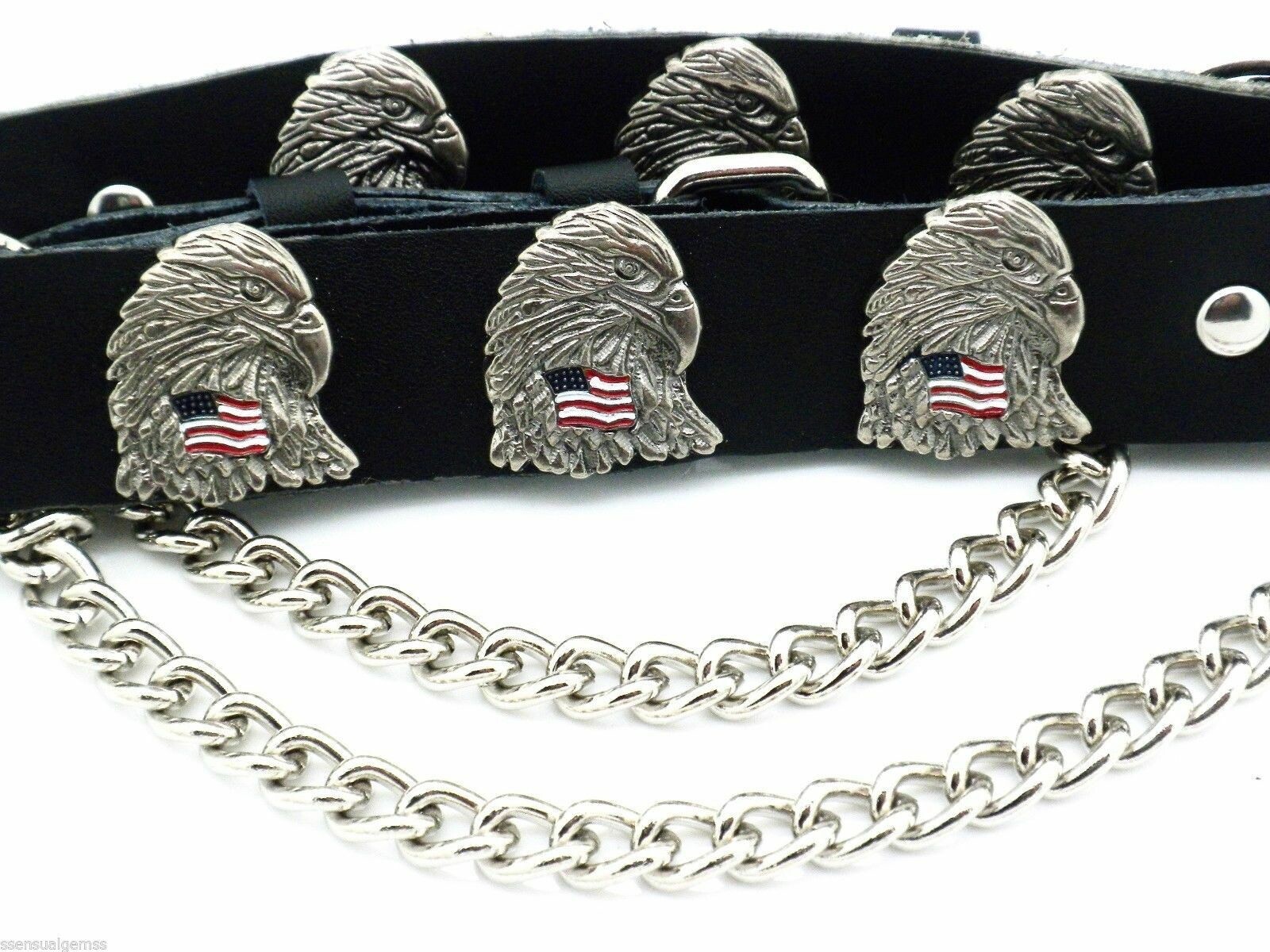 Eagle Flag Leather Biker Western Boot Straps W Chain Buckle Women&rsquo;s Men PAIR