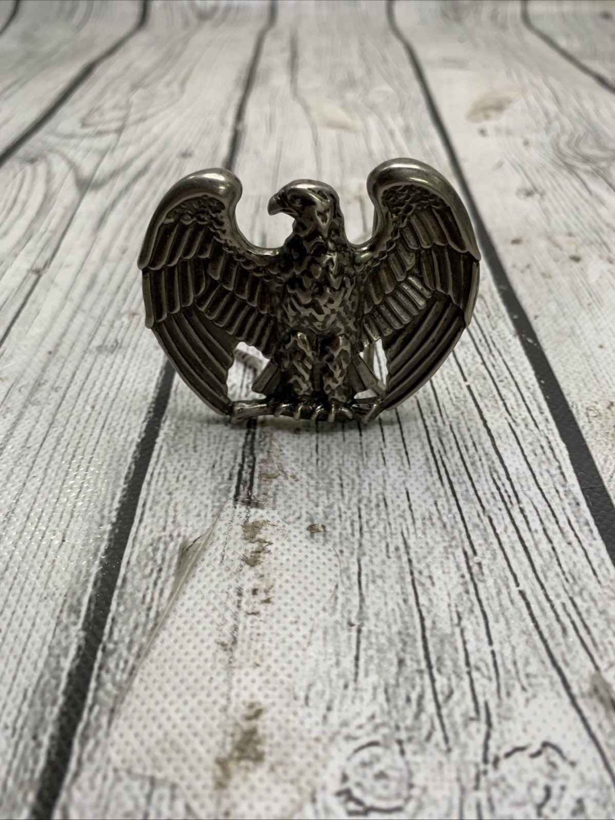 Vintage AVON Signed Pewter Tone American Eagle 1980s Belt Buckle Patriotic