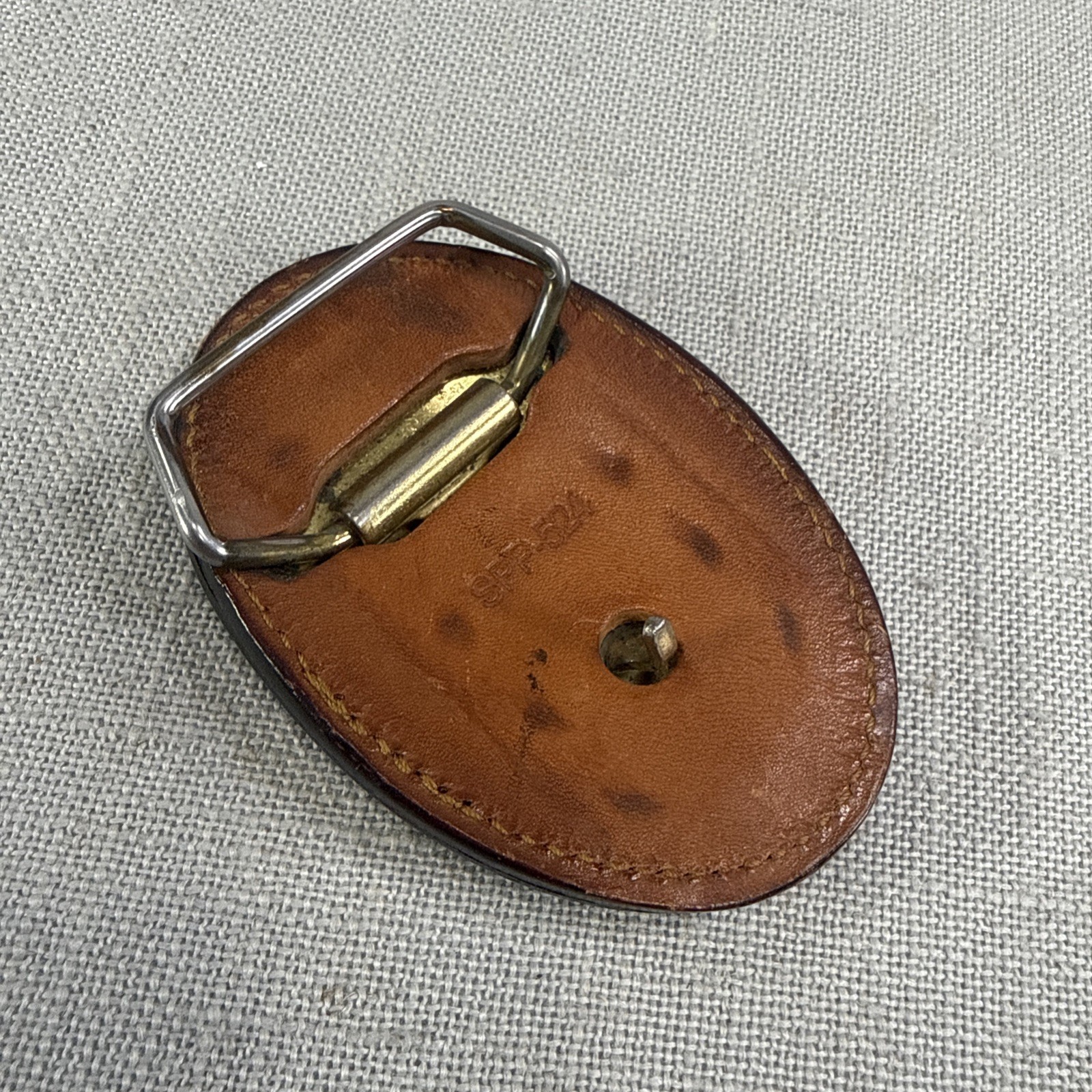 Vintage Brown Leather Covered Western Oval Belt Buckle Fits 1.75” Belt USA