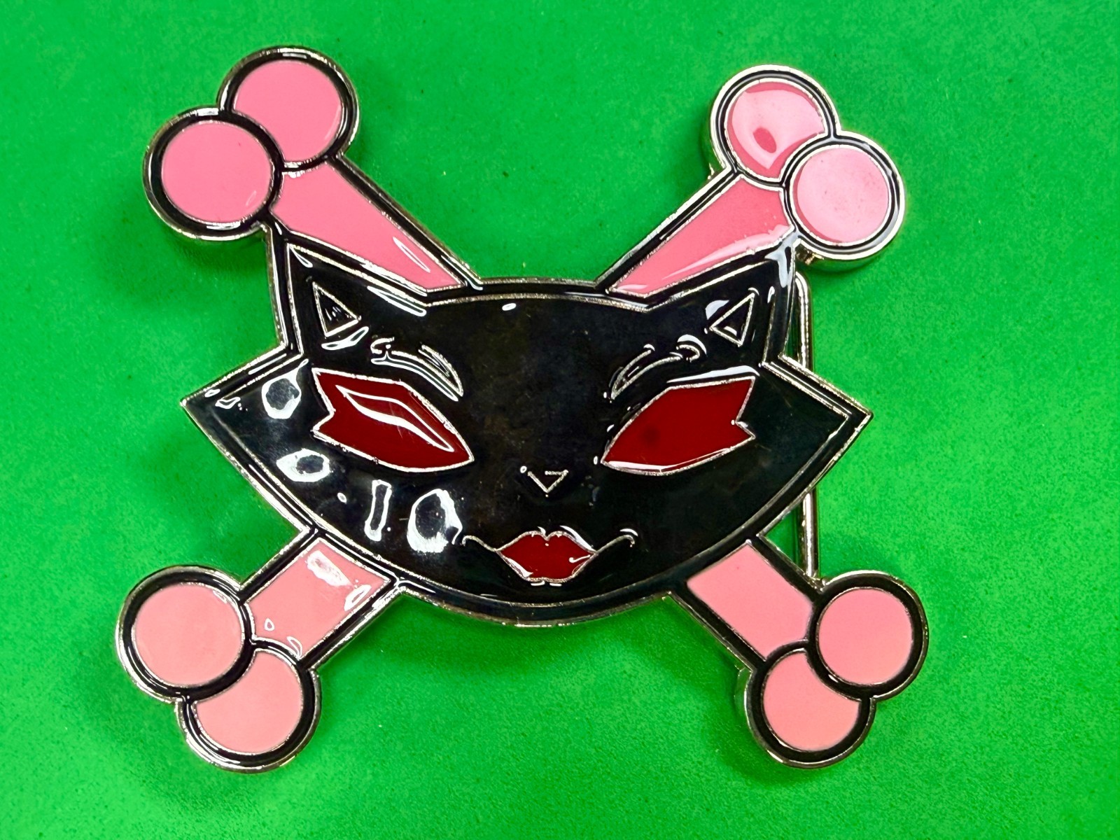 Vixen Sassy Cat Kitty Crossbones Cartoon Black Pink Red Enamel Belt Buckle