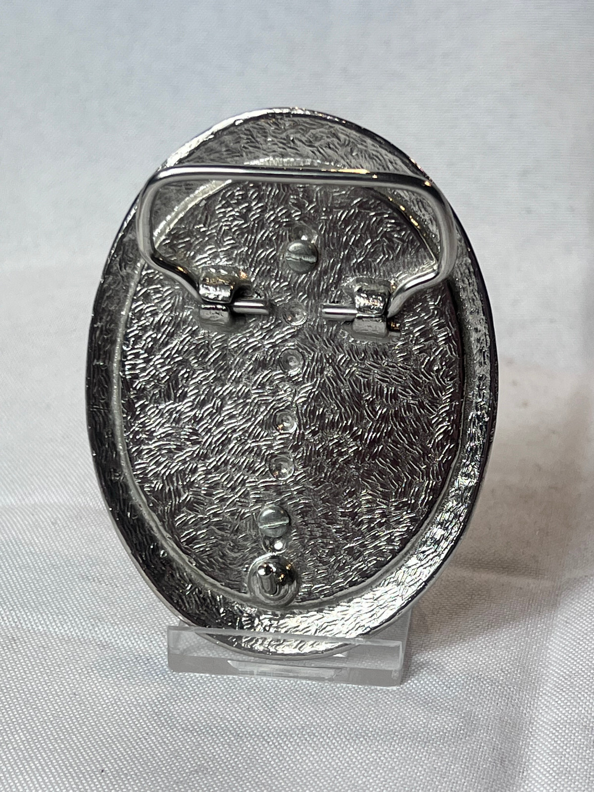 Vtg Western Style Belt Buckle Silvertone And Polished Flat Multicolor Stone