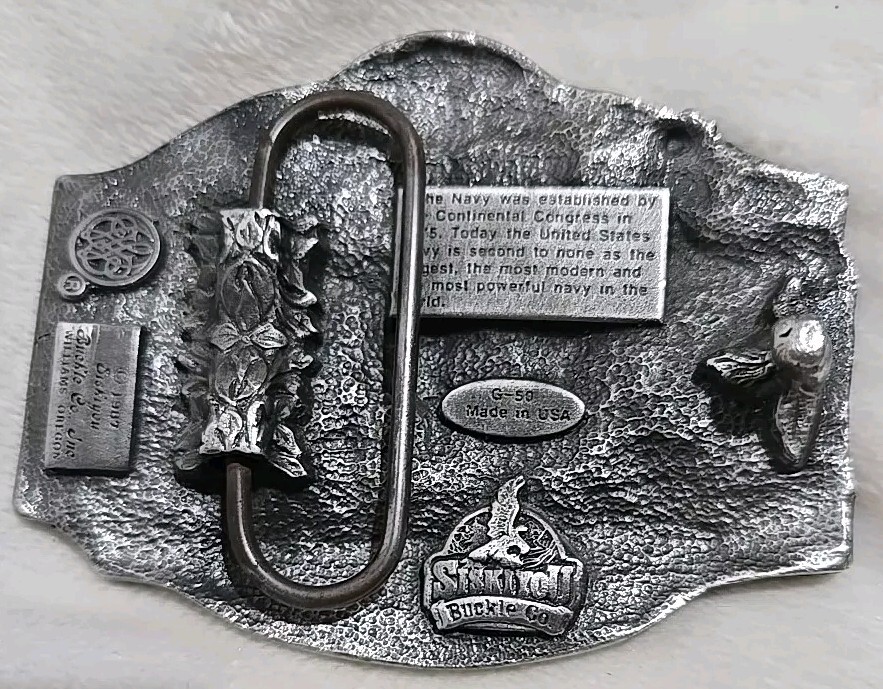 Vintage U.S. 🚢NAVY🚢 Pewter Belt Buckle SISKIYOU BUCKLE CO. Oregon, USA 1987