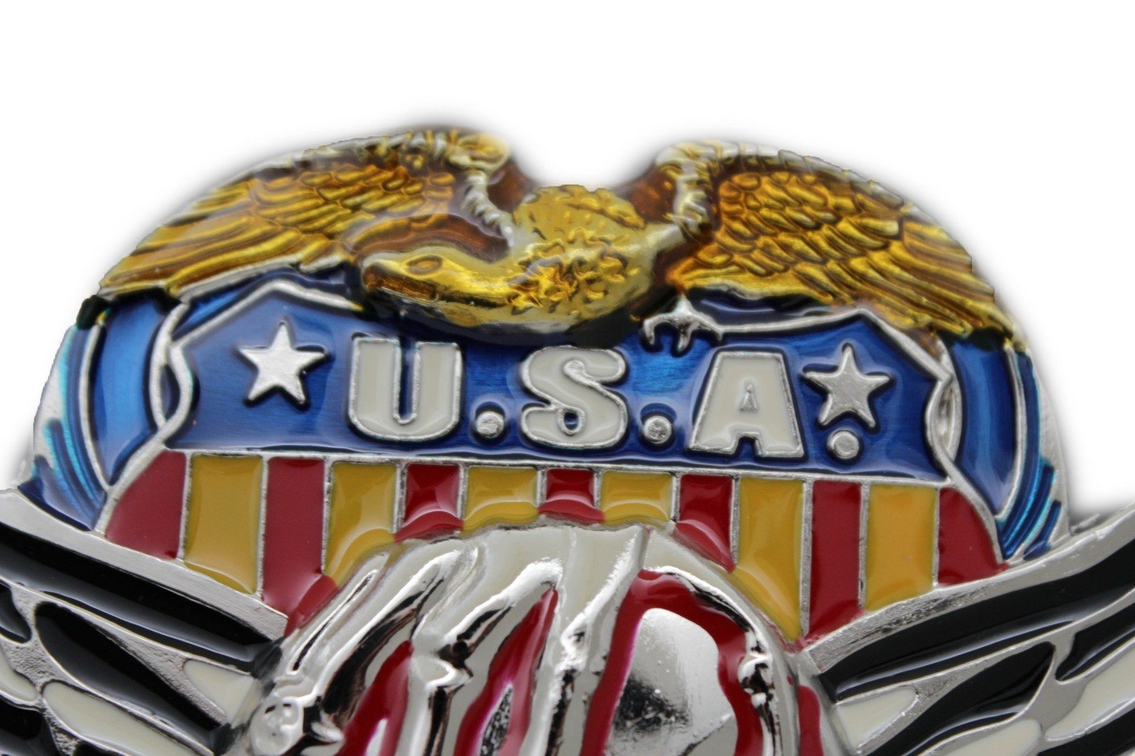Men Women Silver Metal Belt Buckle Skull Wings Skeleton USA American Eagle Army