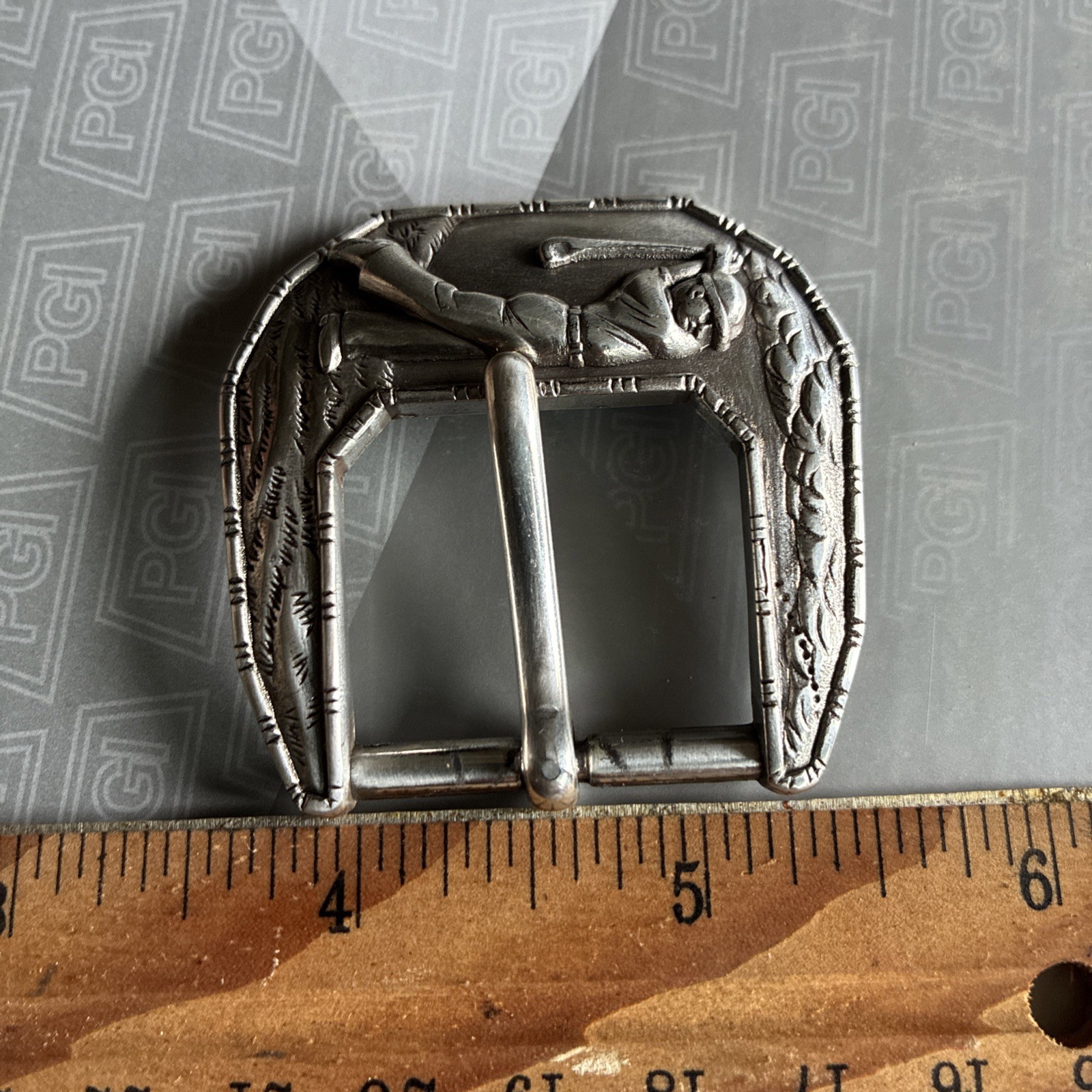Vintage 1998 Unisex Decorative Belt Buckle 1.25” Wide Belt Pewter