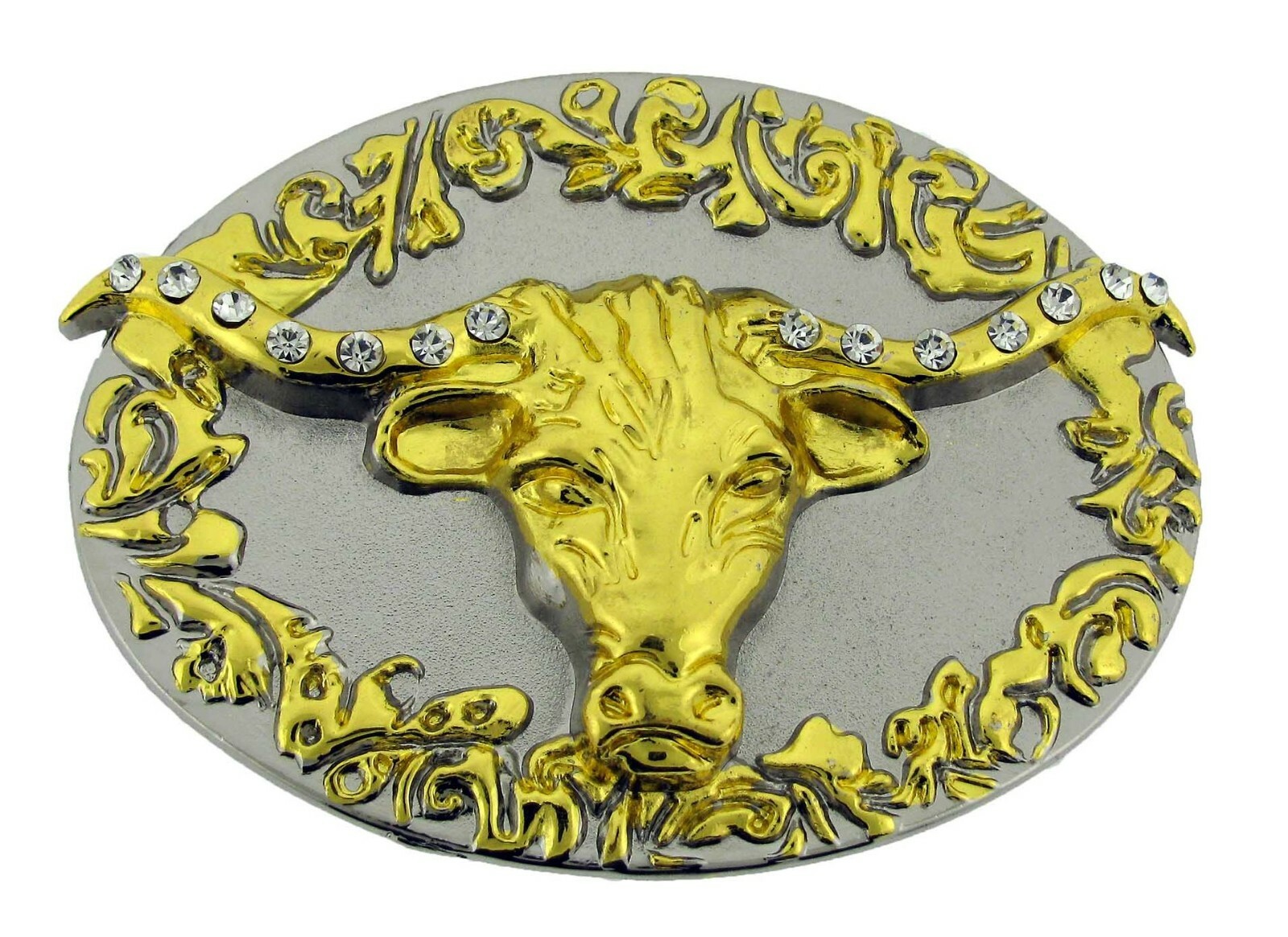 Bull Long Horn Belt Buckle Western Rodeo Gold Stone Texas Cowboy Cosplay Costume
