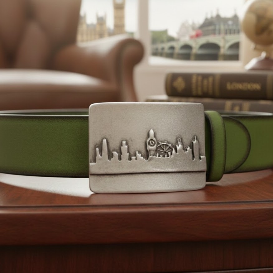 London City Silhouette Belt Buckle Skyline Metal Modern Urban Design