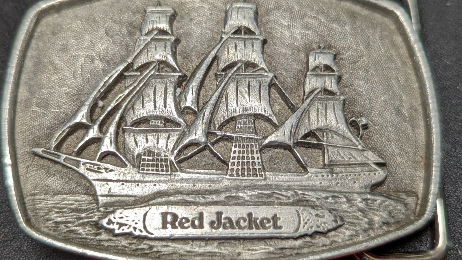 PEWTER RED JACKET SHIP BELT BUCKLE MADE BY BLAISDELL