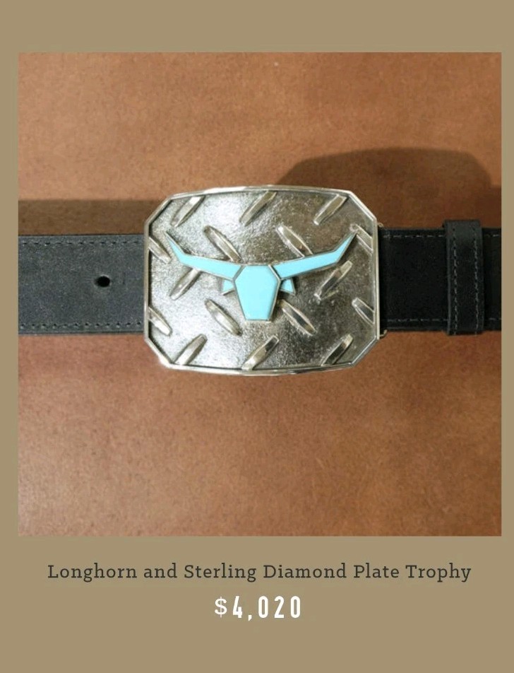 Douglas Magnus Santa Fe Turquoise Longhorn Sterling Diamond Plate Trophy Buckle