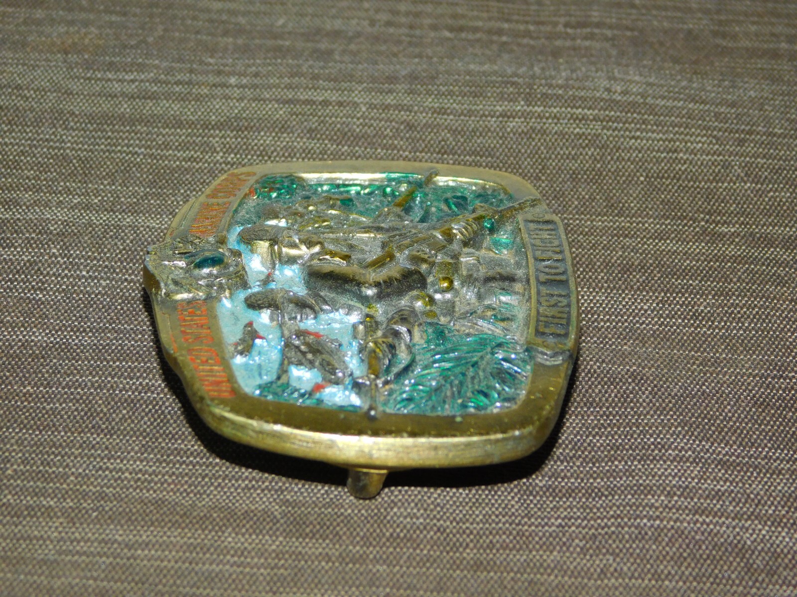 VINTAGE 3 1/4&Prime; ACROSS 1982 UNITED STATES MARINE CORPS FIRST TO FIGHT BELT BUCKLE