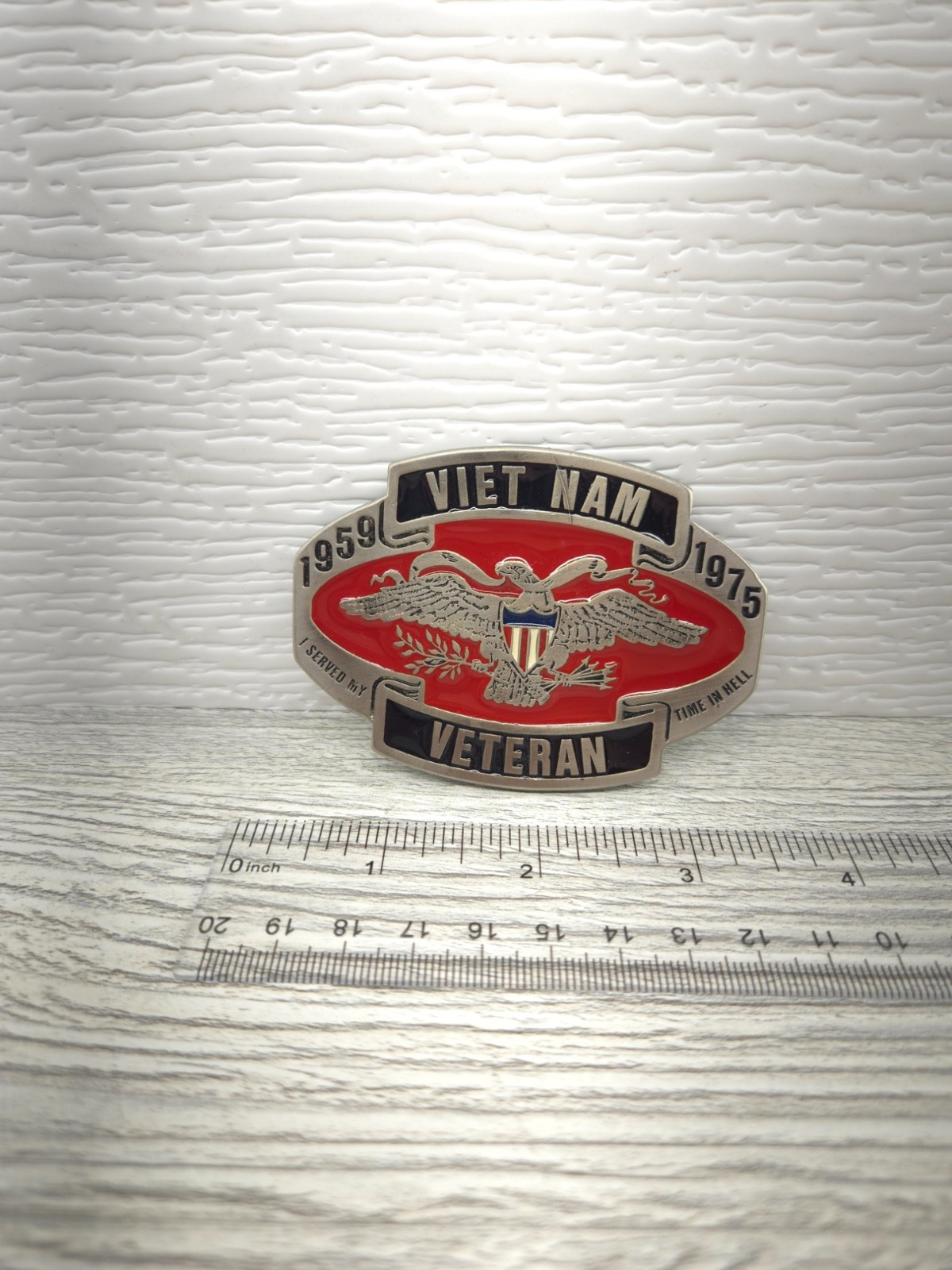 Vietnam Veteran Belt Buckle Eagle Red Enamel 1959–1975 Military Commemorative