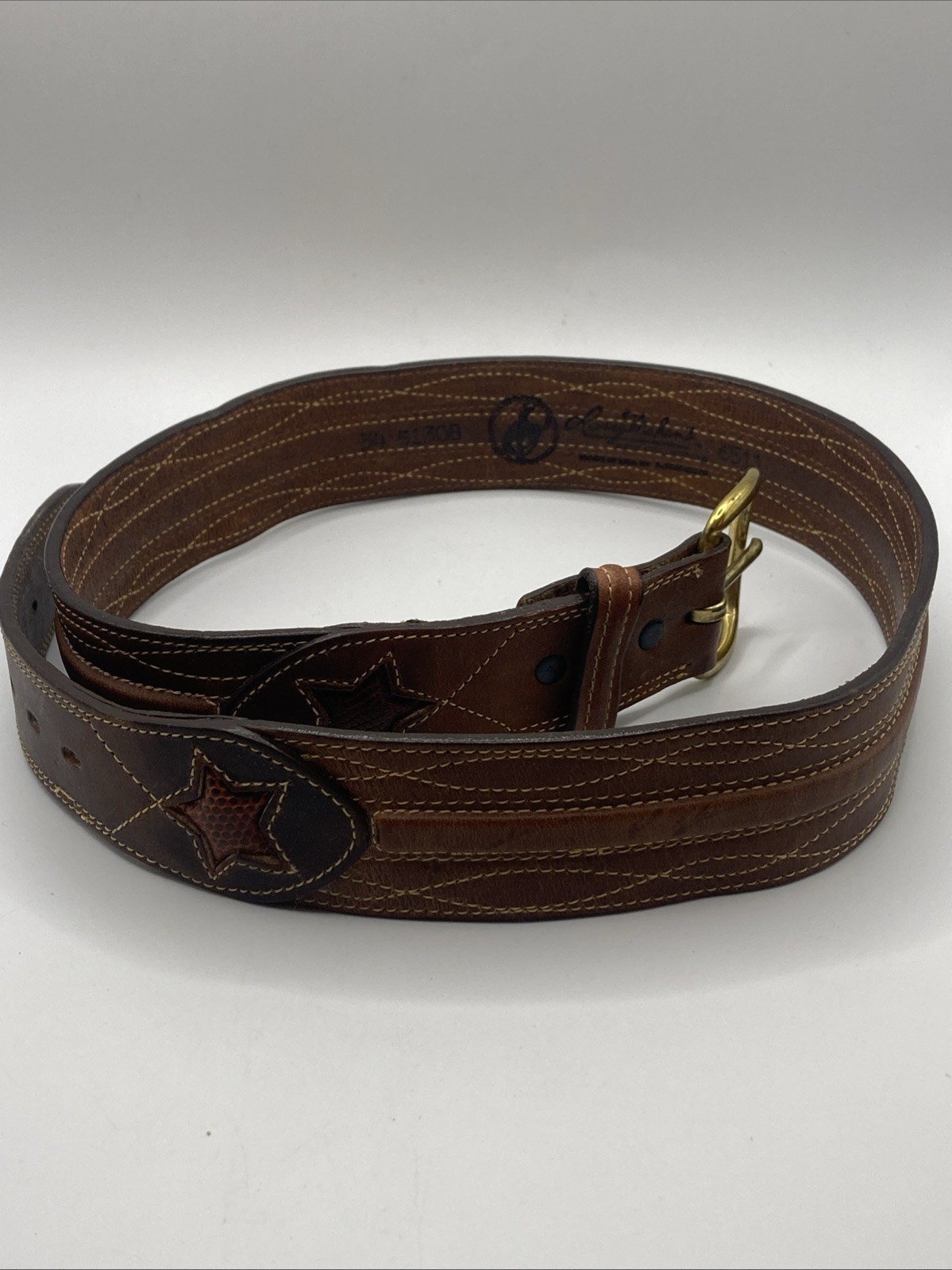 Vintage Larry Mahan Tooled Embroidered Leather Belt 6511 size 34