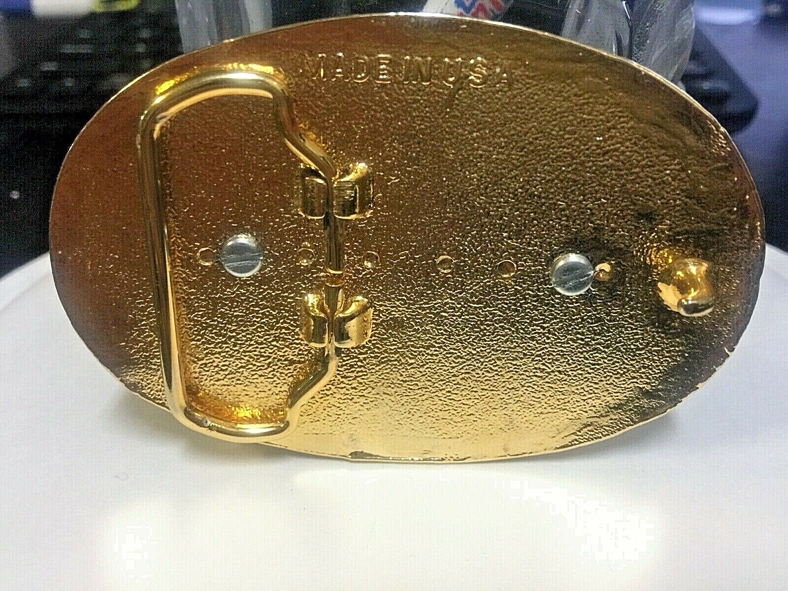 Gold Tone Plated Brass with Jasper Belt Buckle 3 1/2 x 2 7/16 inches Loop 1 7/8&Prime;
