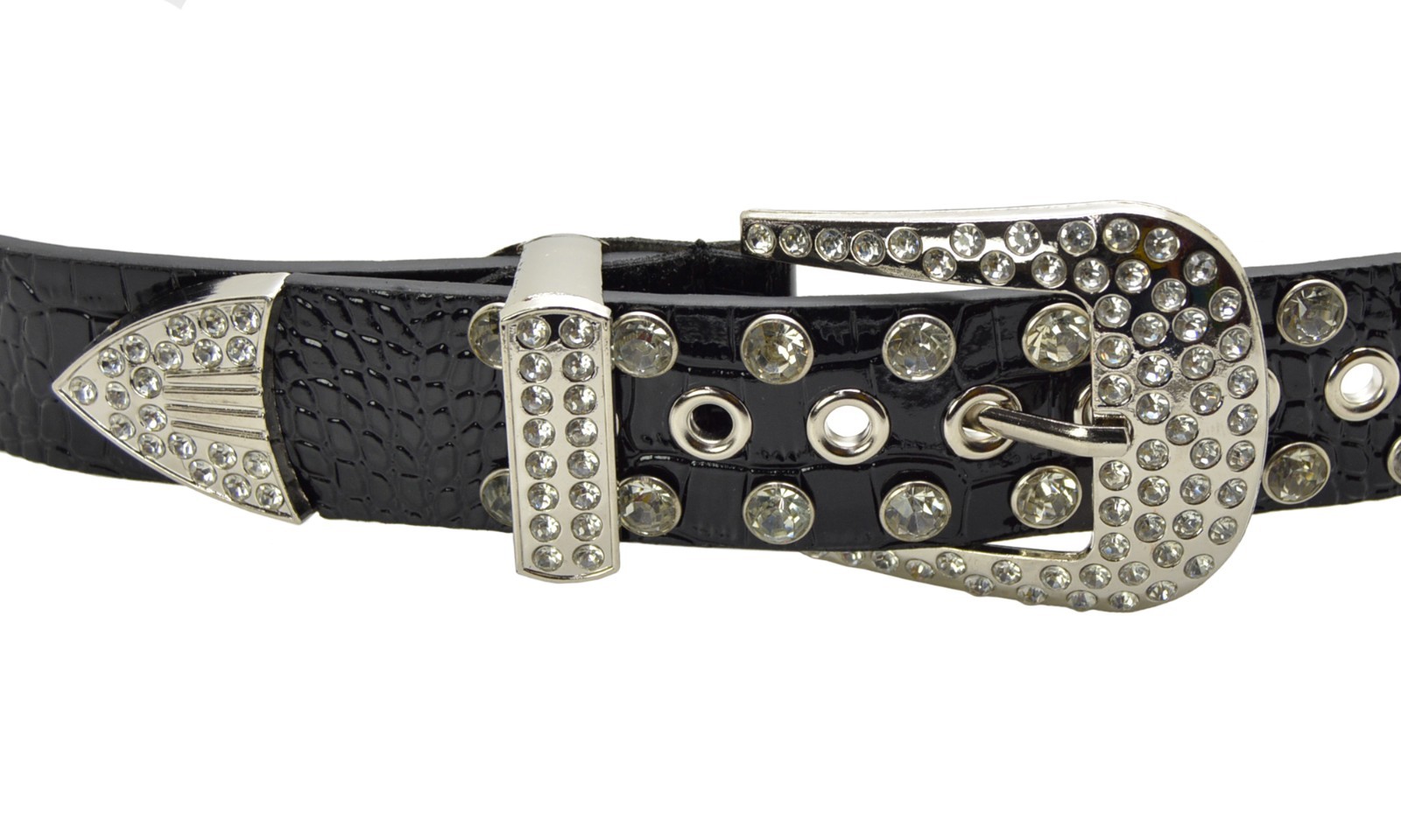Punk Rock Rivet Faux Holes Row Grommet Crsytal Stone Belt