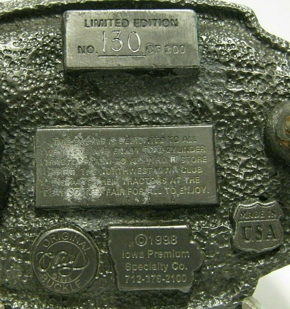 Clay County Fair Spencer Iowa 1998 John Deere 2 Cylinder Tractors Belt Buckle jd