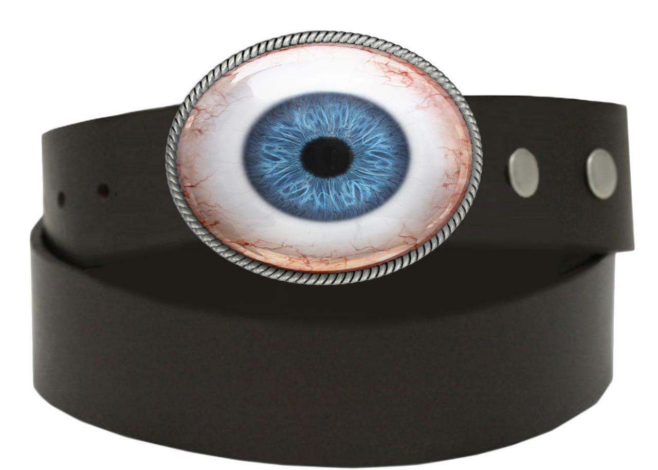 Blue Human Eye Belt Buckle – Realistic Taxidermy Eyeball Silver Artisan Buckle