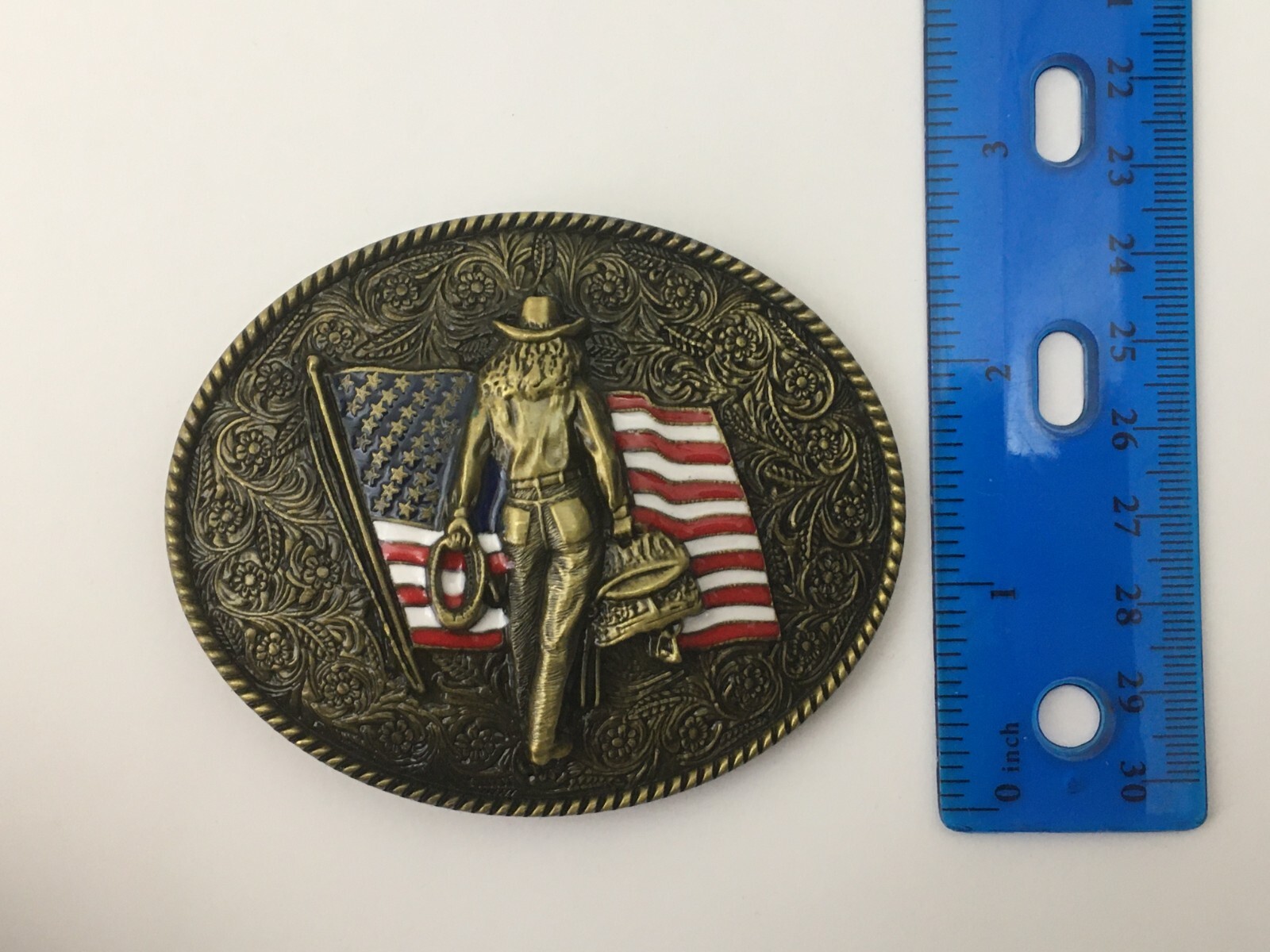 Cowgirl Belt Buckle American West Cow Girl USA Flag