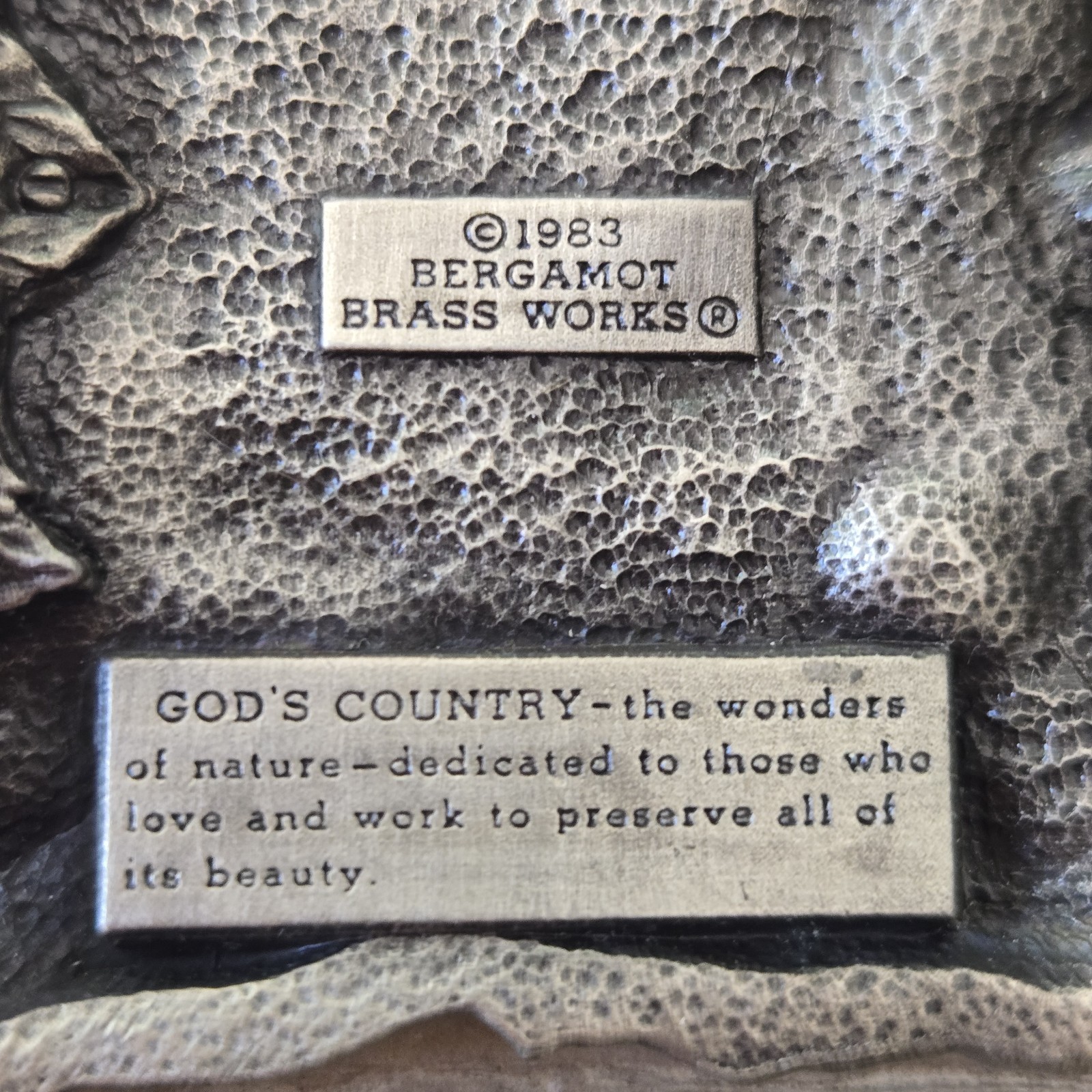 VTG &rsquo;83 Bergamot Brass Works « God&rsquo;s Country » Belt Buckle- Kayak Mountains Forest