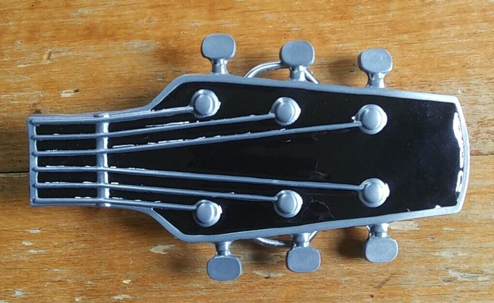 Vintage Guitar Headstock Enamel RnR Rockabilly Country Musician Belt Buckle