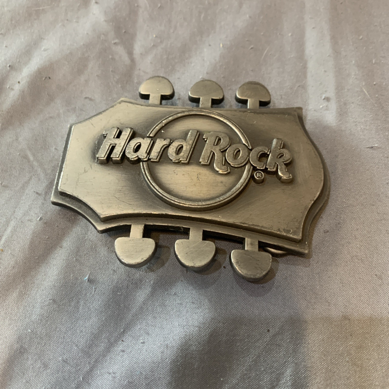 Hard Rock Cafe Guitar Head Silver Metal Belt Buckle Music