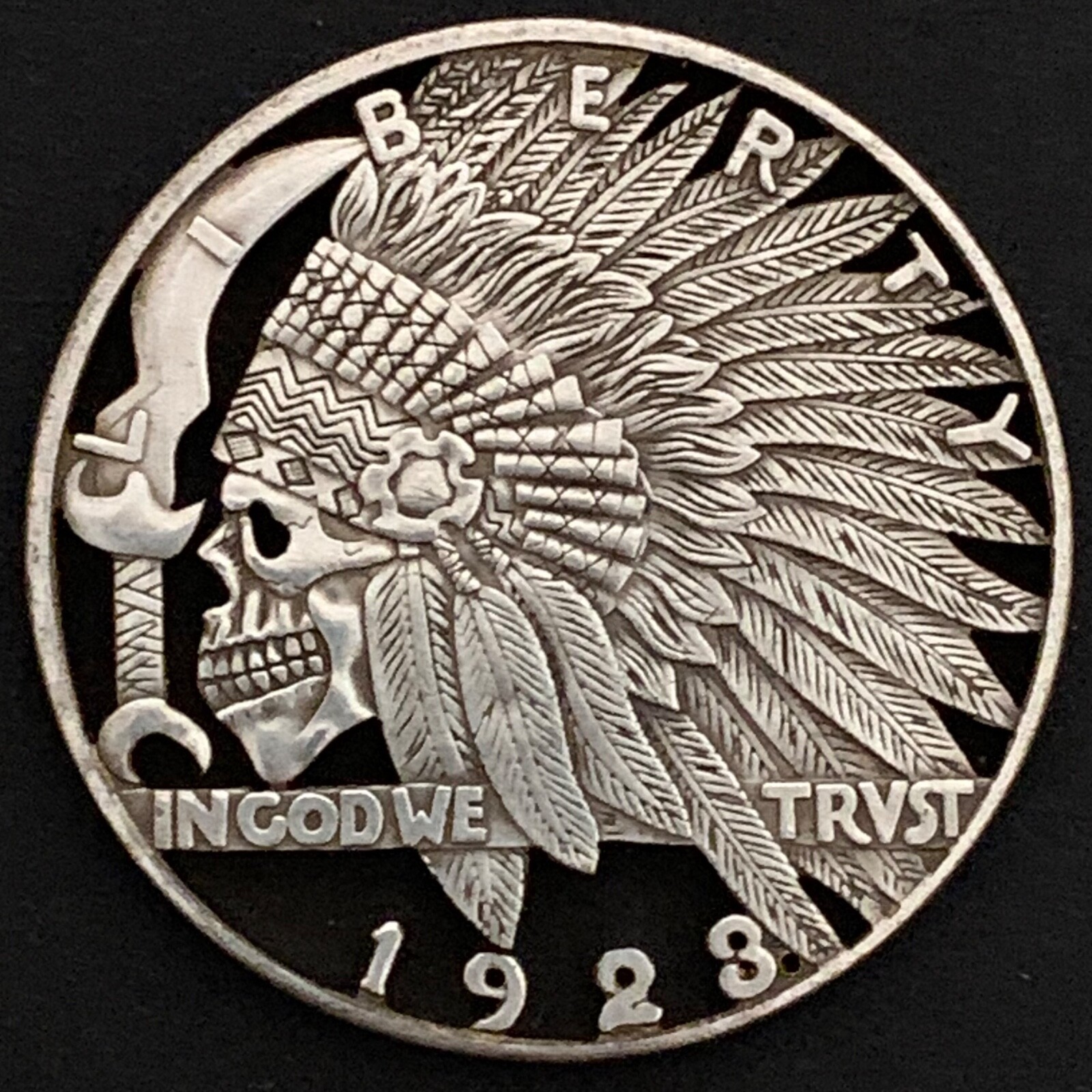 Unique Indian Warrior Skull Hobo Nickel Cut Out Coin Belt Buckle
