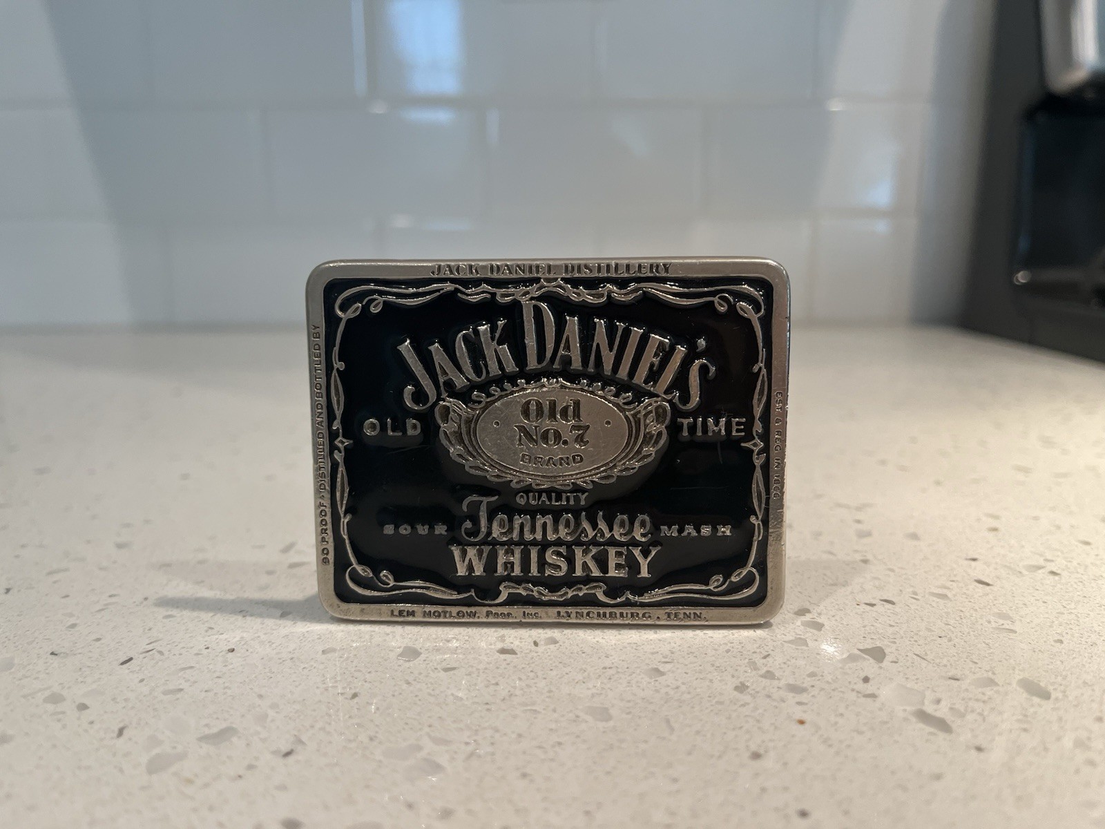 vintage JACK DANIELS belt buckle WHISKEY black enamel WESTERN cowboy liquor