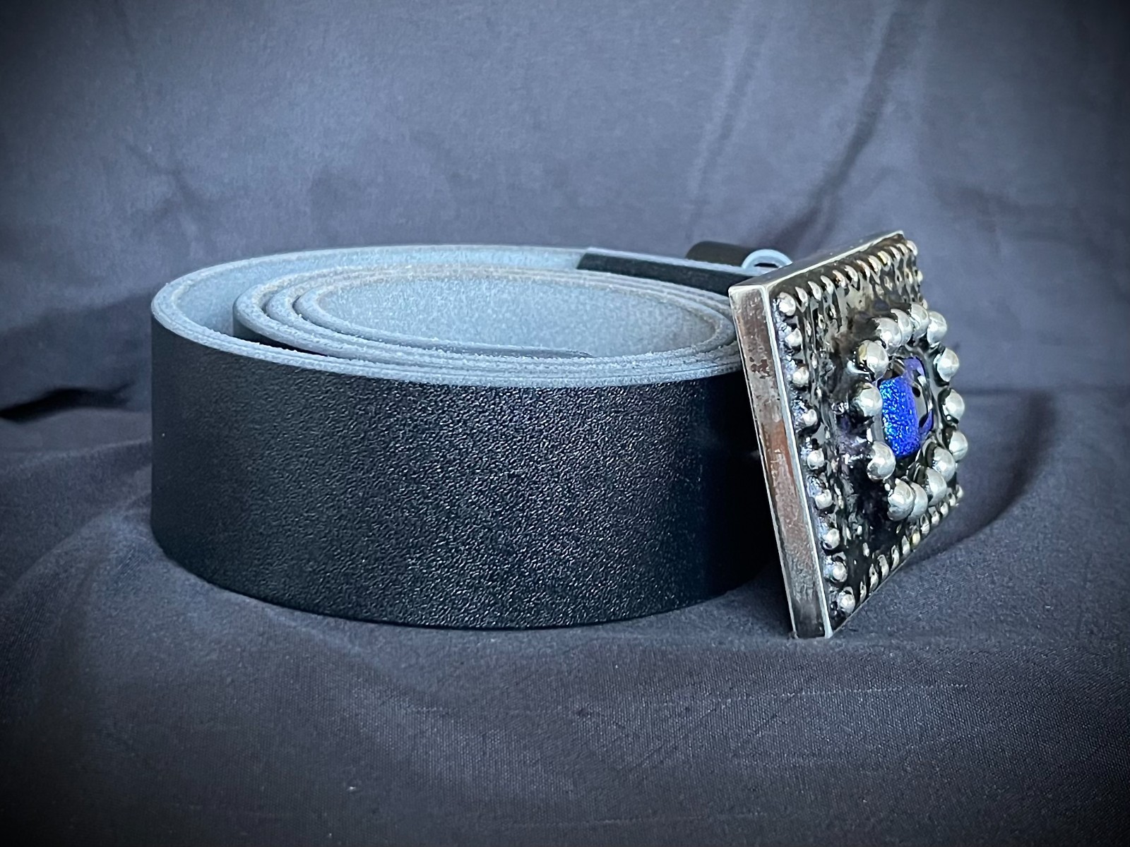 Belt Buckle Industrial Brutalist Blue Stone Beaded Texture OOAK Darren McNeese